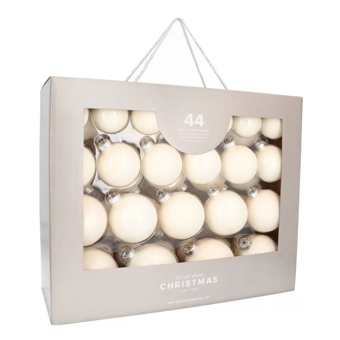 It's all about Christmas Christmas Baubles By Colour | Glass Christmas Baubles-Elegant Wool White Bauble Set 44 Pieces In A Handy Box