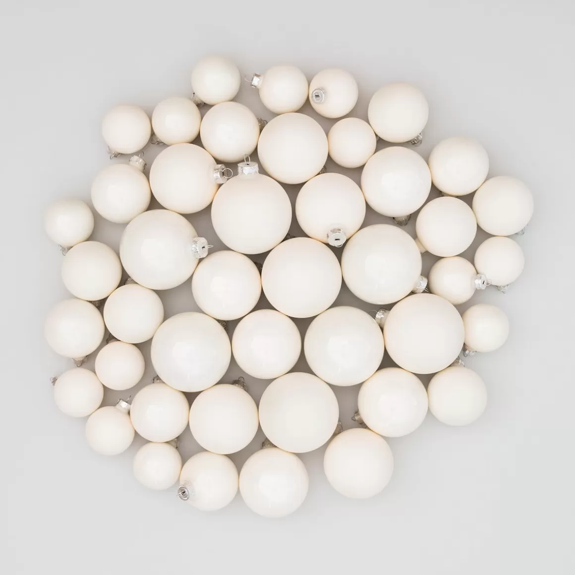 It's all about Christmas Christmas Baubles By Colour | Glass Christmas Baubles-Elegant Wool White Bauble Set 44 Pieces In A Handy Box
