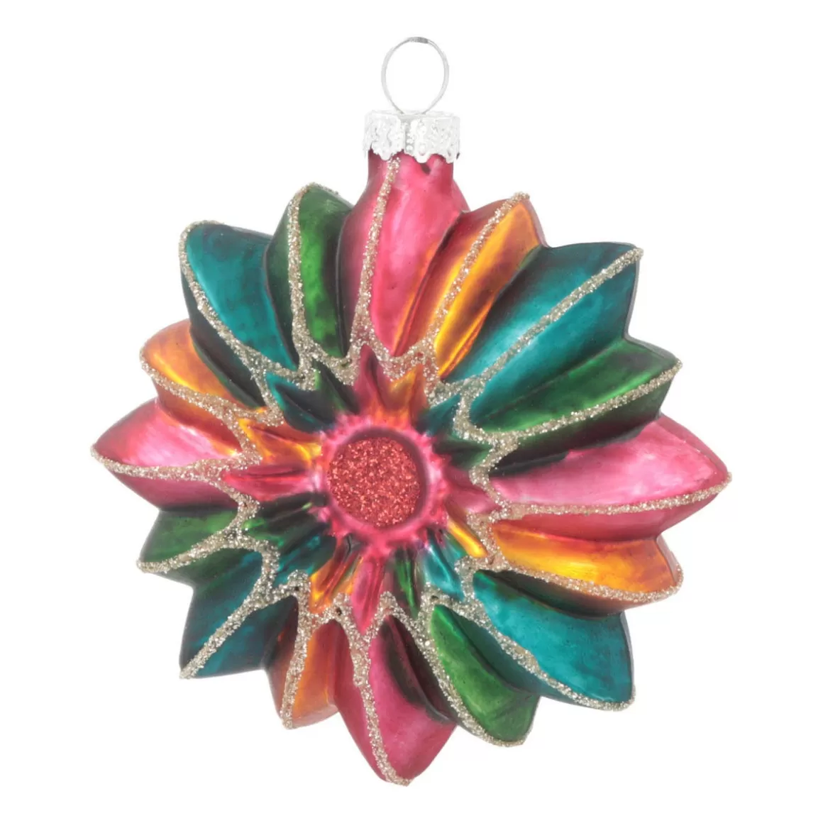 It's all about Christmas Christmas Ornaments | Nostalgic Baubles-Flower With Glitter Christmas Ornament | Glass | Multi | 9cm