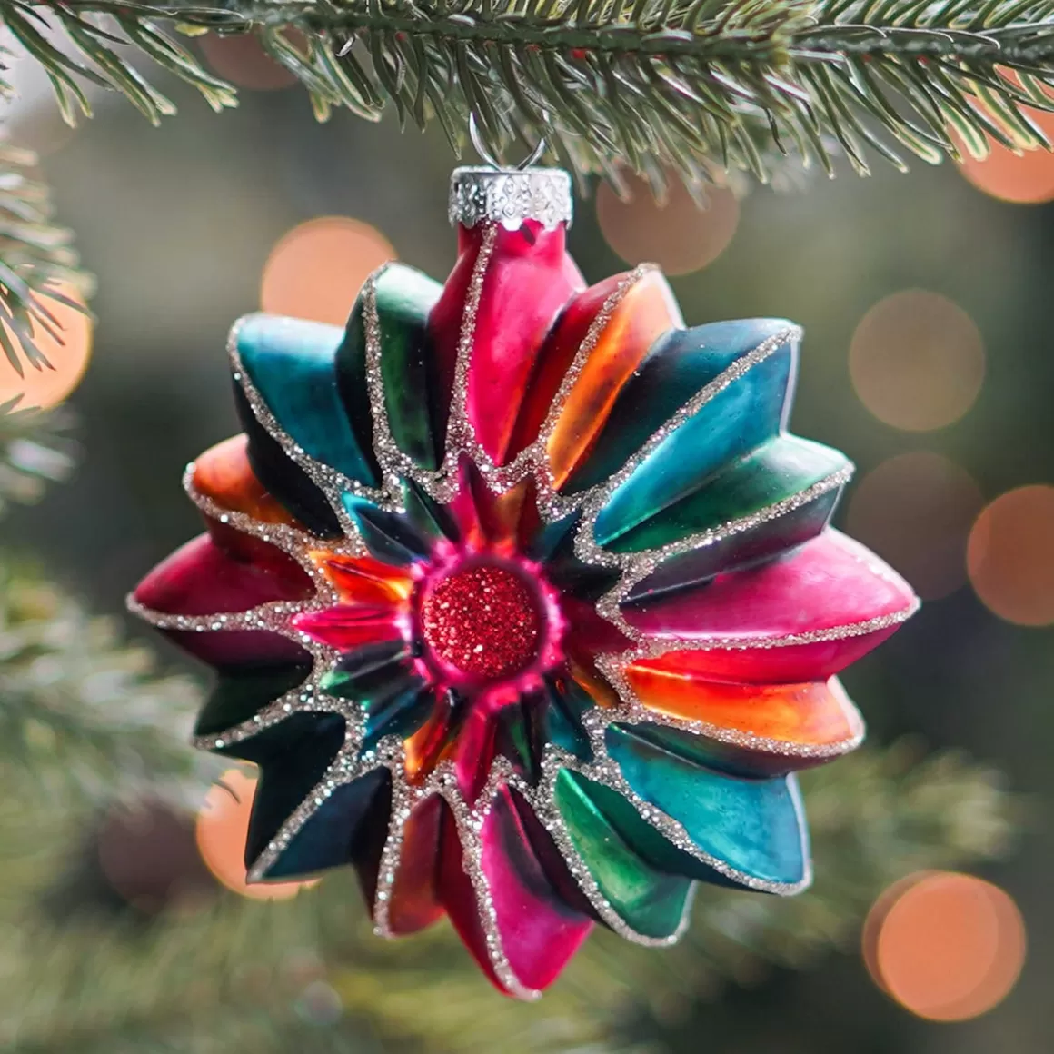 It's all about Christmas Christmas Ornaments | Nostalgic Baubles-Flower With Glitter Christmas Ornament | Glass | Multi | 9cm