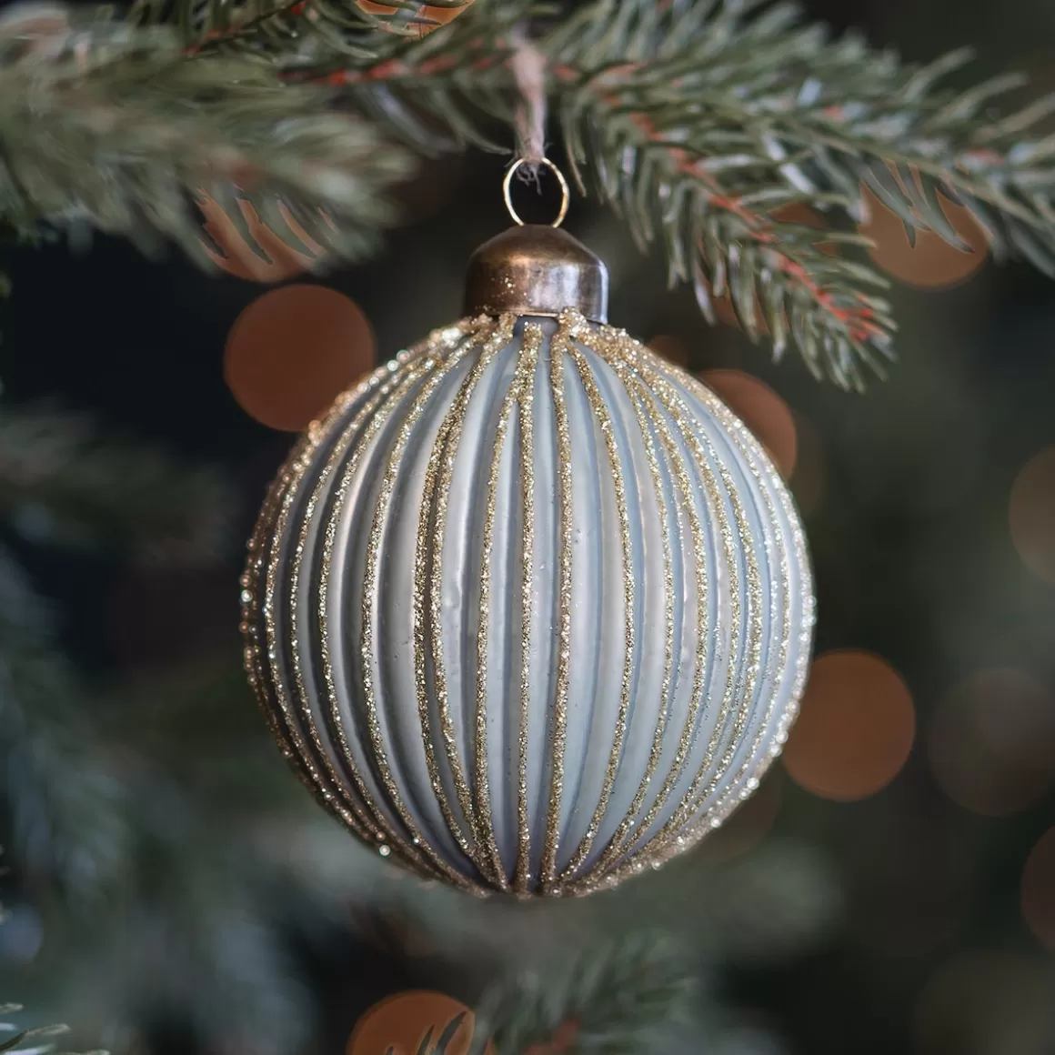 It's all about Christmas Christmastree Decorations Glass | Extraordinary Baubles-Fresh Cottage Green Christmas Bauble With Gold Glitters