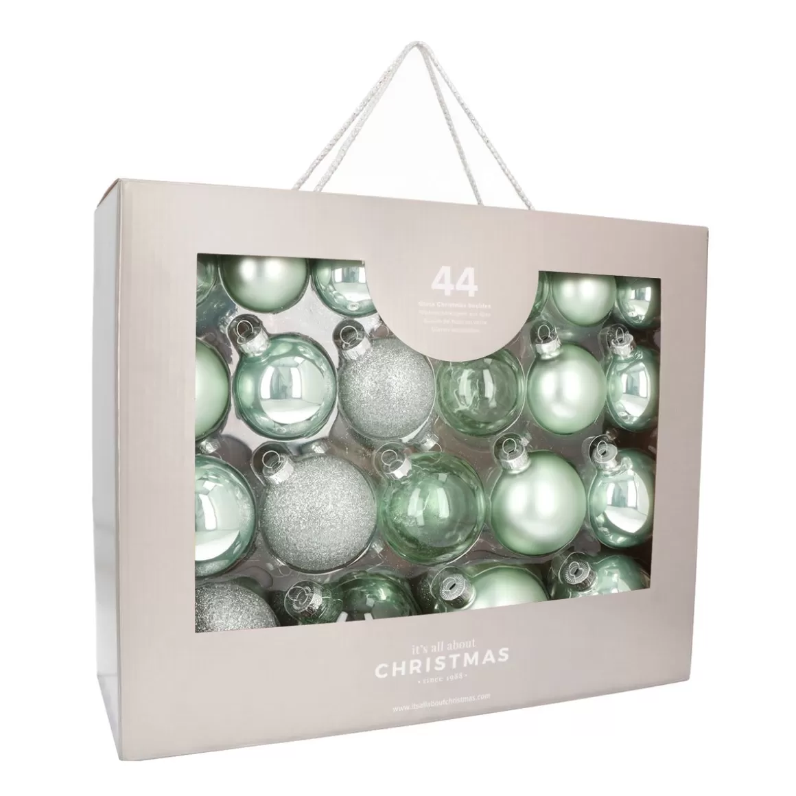 It's all about Christmas Christmas Baubles By Colour | Glass Christmas Baubles-Fresh Eucalyptus Bauble Set 44 Pieces In A Handy Box