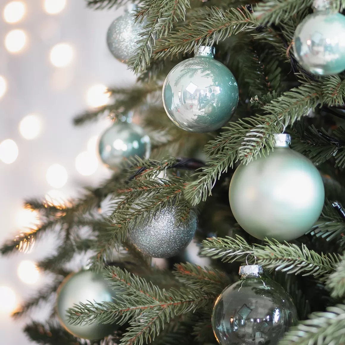 It's all about Christmas Christmas Baubles By Colour | Glass Christmas Baubles-Fresh Eucalyptus Bauble Set 44 Pieces In A Handy Box