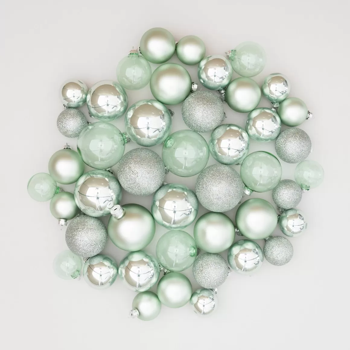 It's all about Christmas Christmas Baubles By Colour | Glass Christmas Baubles-Fresh Eucalyptus Bauble Set 44 Pieces In A Handy Box