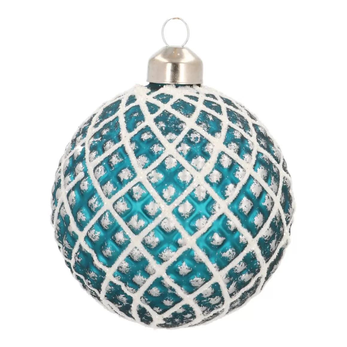 It's all about Christmas Christmas Baubles By Colour | Glass Christmas Baubles-Glass Bauble Cone | Petrol White | 8 Cm