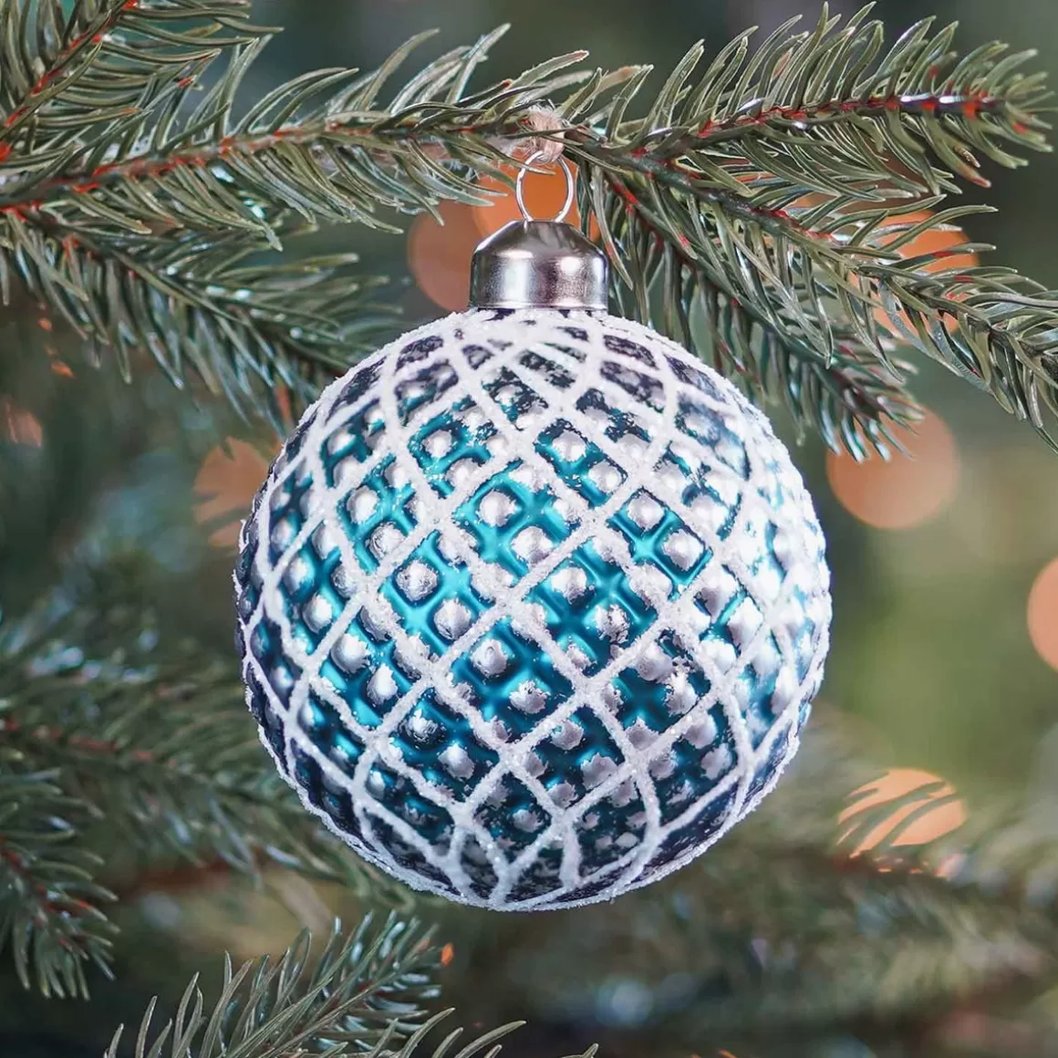 It's all about Christmas Christmas Baubles By Colour | Glass Christmas Baubles-Glass Bauble Cone | Petrol White | 8 Cm