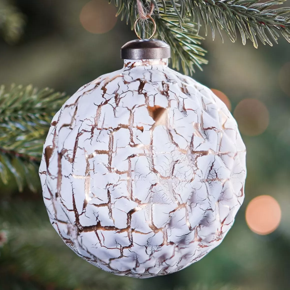 It's all about Christmas Christmas Baubles By Colour | Luxury Christmas Baubles-Glass Bauble Diamonds | White Copper | 8 Cm