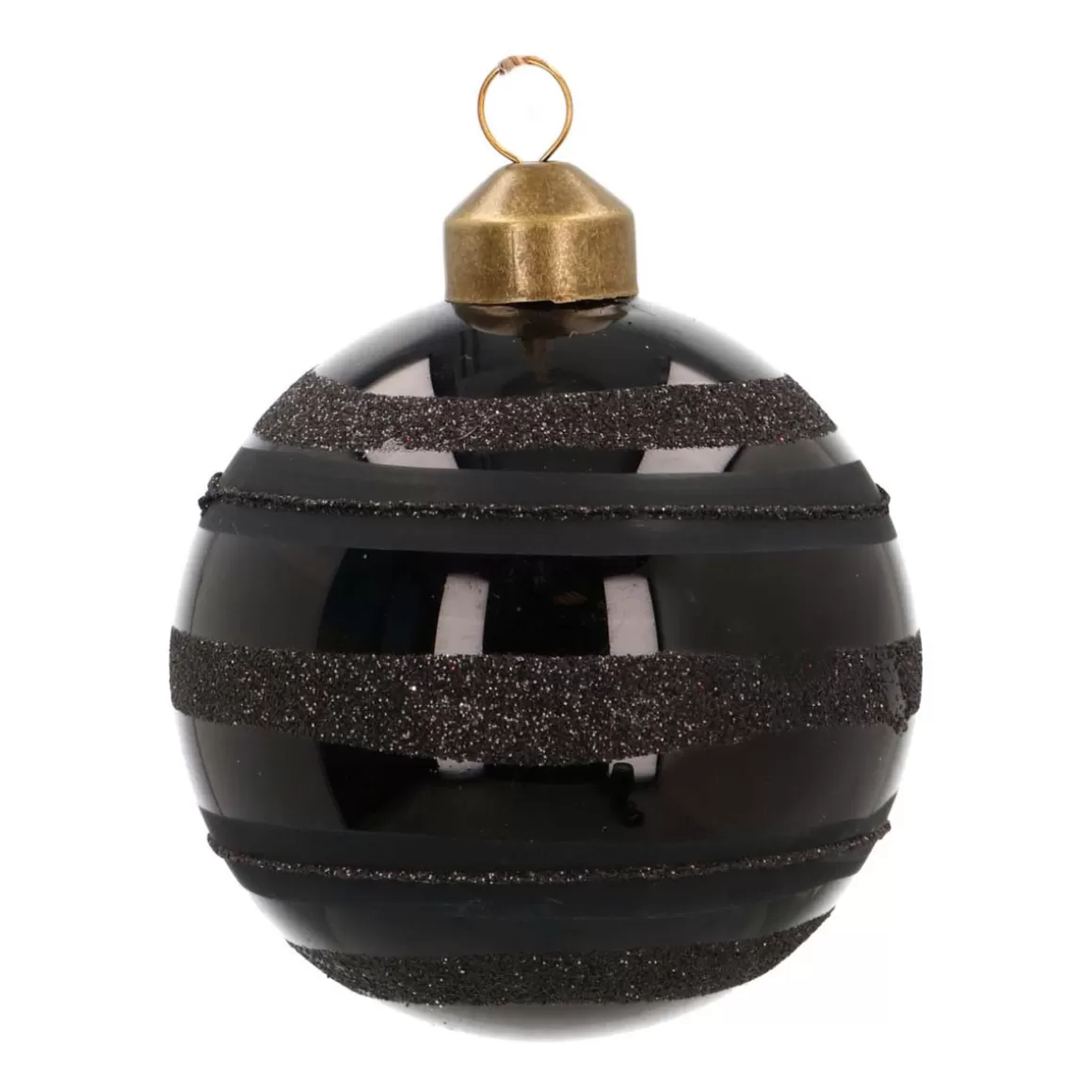 It's all about Christmas Christmas Baubles By Colour | Luxury Christmas Baubles-Glass Bauble Glitter Stripes | Black | 8 Cm