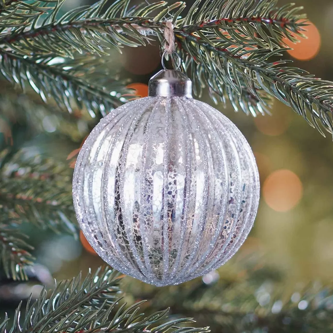 It's all about Christmas Christmas Baubles By Colour | Luxury Christmas Baubles-Glass Bauble Lampion | Antique Silver | 8 Cm