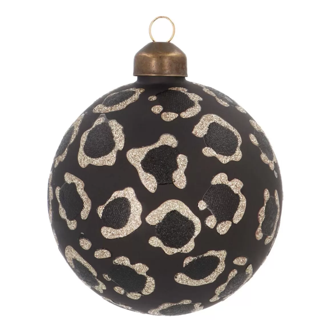 It's all about Christmas Christmas Baubles By Colour | Luxury Christmas Baubles-Glass Bauble Leopard Print | Black | 8 Cm