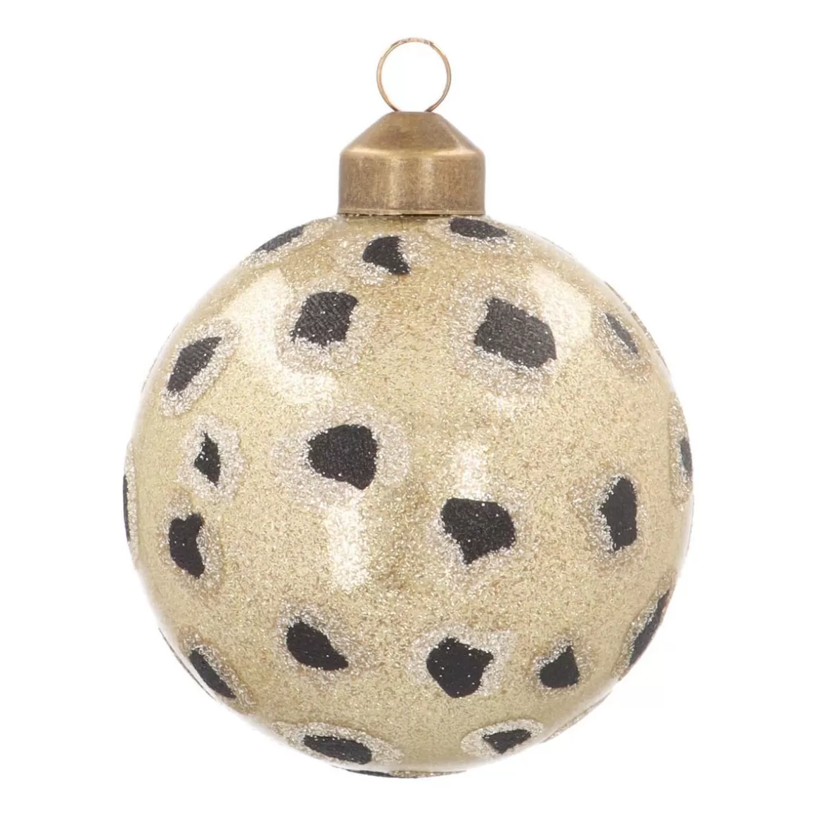 It's all about Christmas Christmas Baubles By Colour | Luxury Christmas Baubles-Glass Bauble Leopard Print | Champagne Glitter | 8 Cm