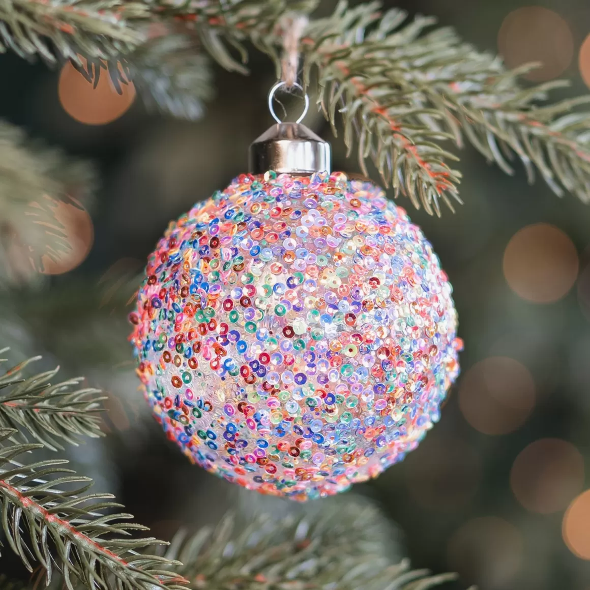 It's all about Christmas Glass Christmas Baubles-Glass Bauble Sequins | Multicolour | 9 Cm