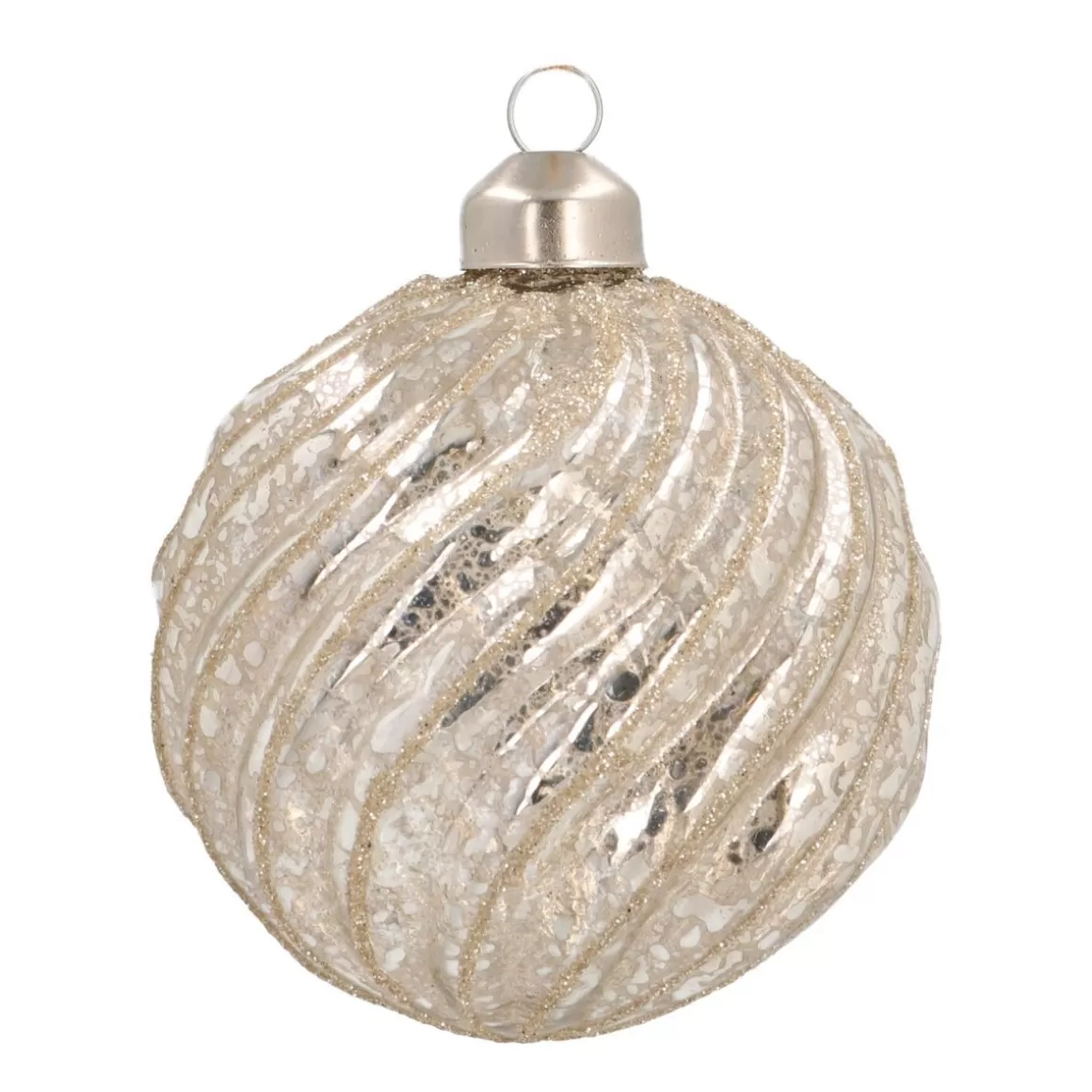 It's all about Christmas Christmas Baubles By Colour | Glass Christmas Baubles-Glass Bauble Swirl | Champagne | 8 Cm