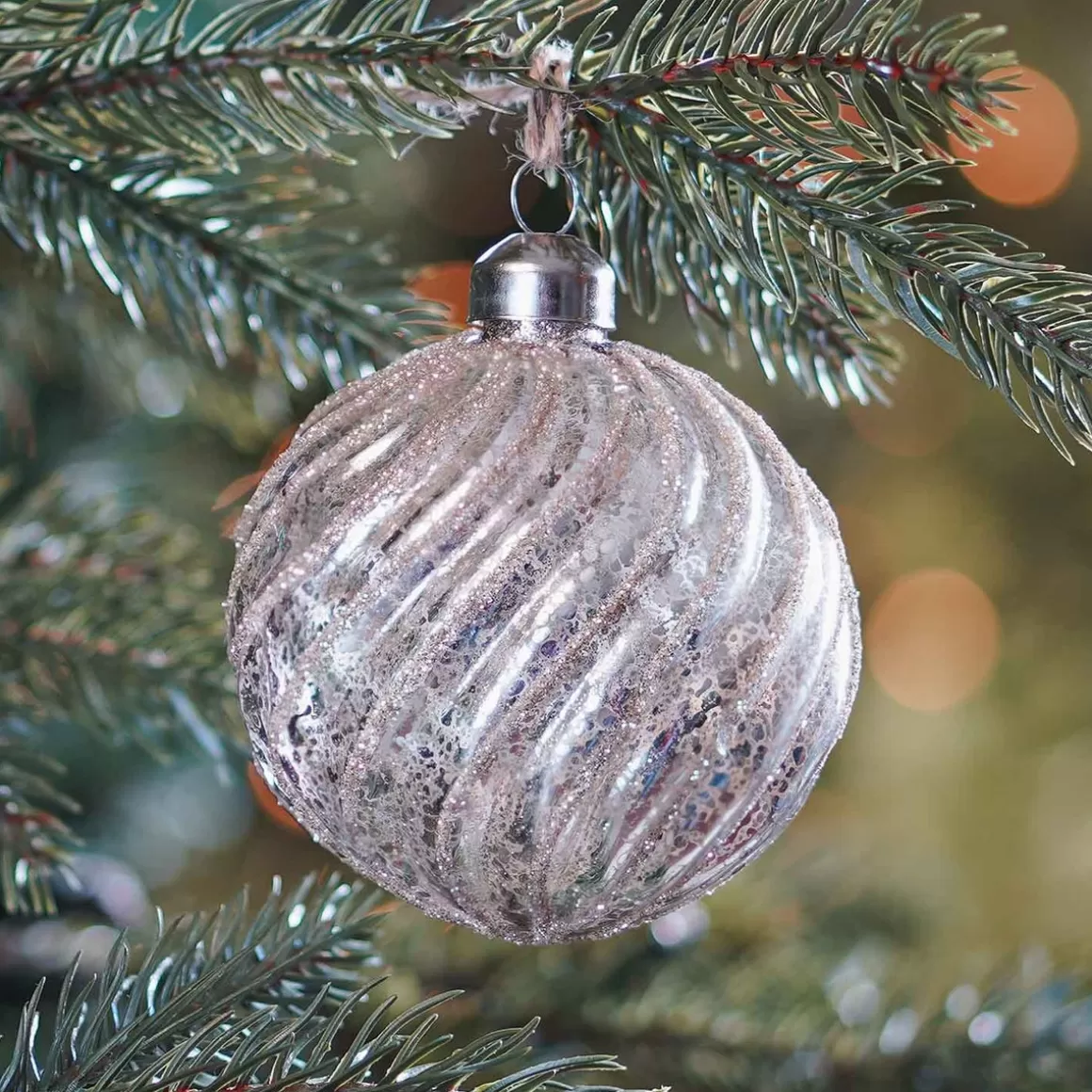 It's all about Christmas Christmas Baubles By Colour | Glass Christmas Baubles-Glass Bauble Swirl | Champagne | 8 Cm