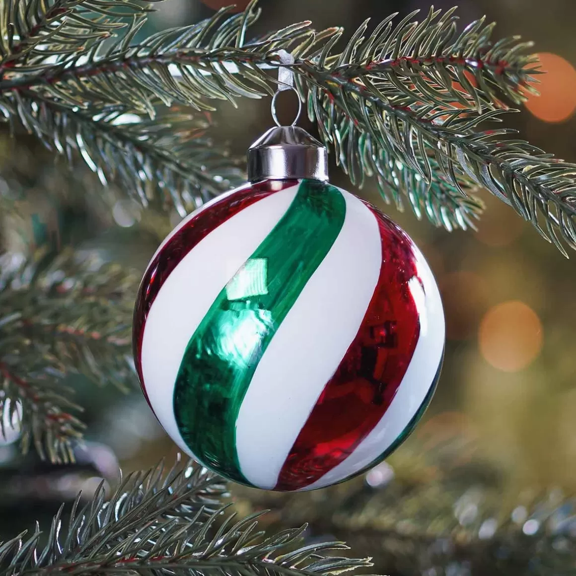 It's all about Christmas Extraordinary Baubles | Christmas Baubles By Colour-Glass Bauble Swirl | Red White Green | 8 Cm