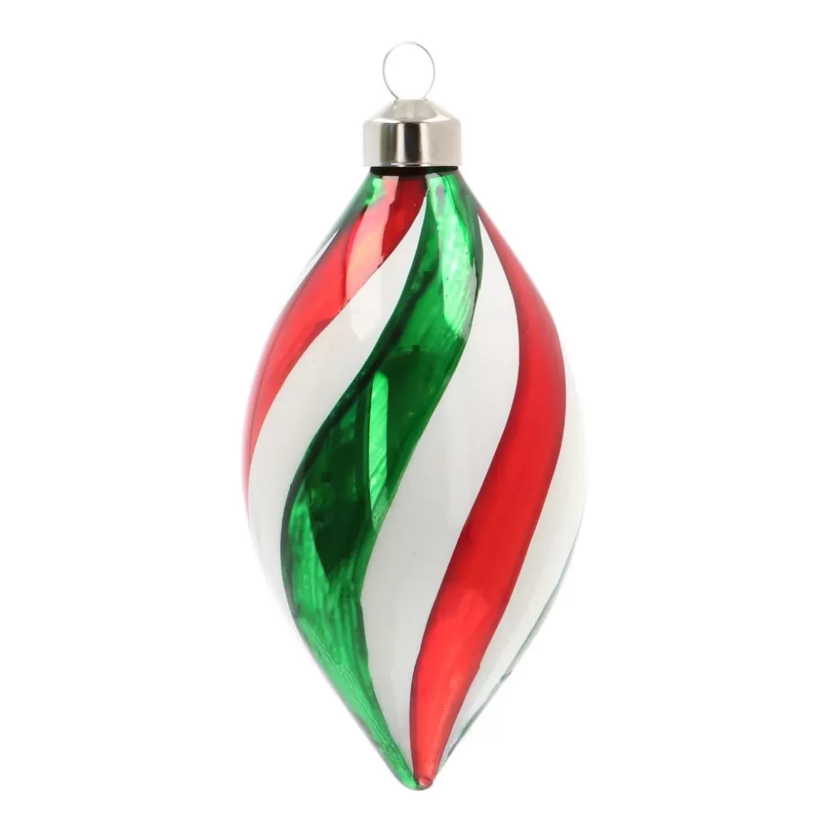 It's all about Christmas Christmas Ornaments-Glass Bauble Swirl Drop | Red White Green | 14 Cm