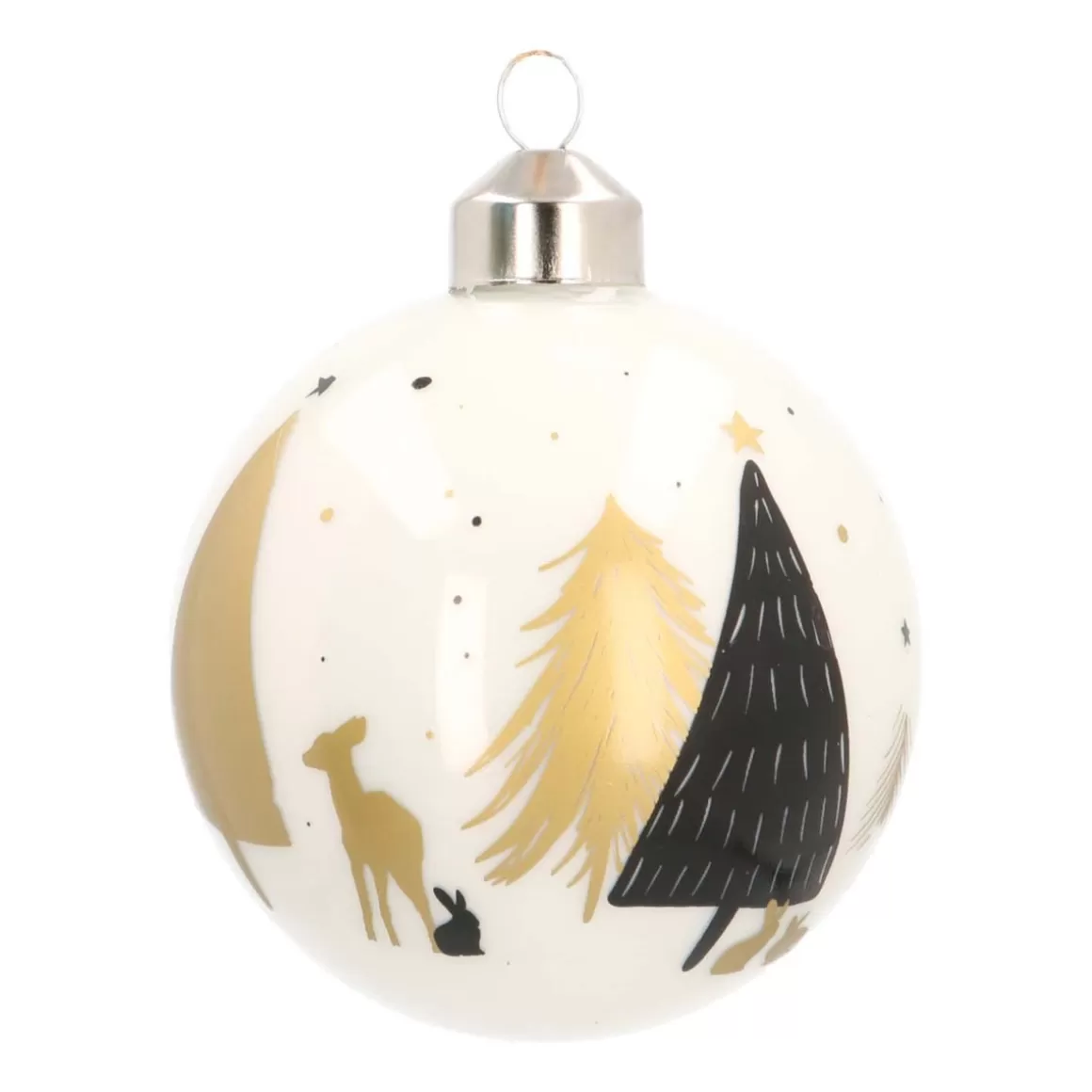 It's all about Christmas Christmas Baubles By Colour | Glass Christmas Baubles-Glass Bauble With Fir Print Tannen-Print | White | 8 Cm