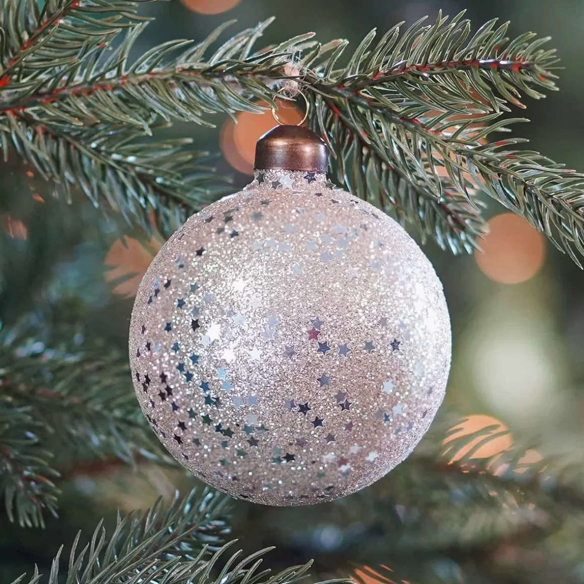 It's all about Christmas Extraordinary Baubles | Christmas Baubles By Colour-Glass Bauble With Stars | Champagne | 8 Cm