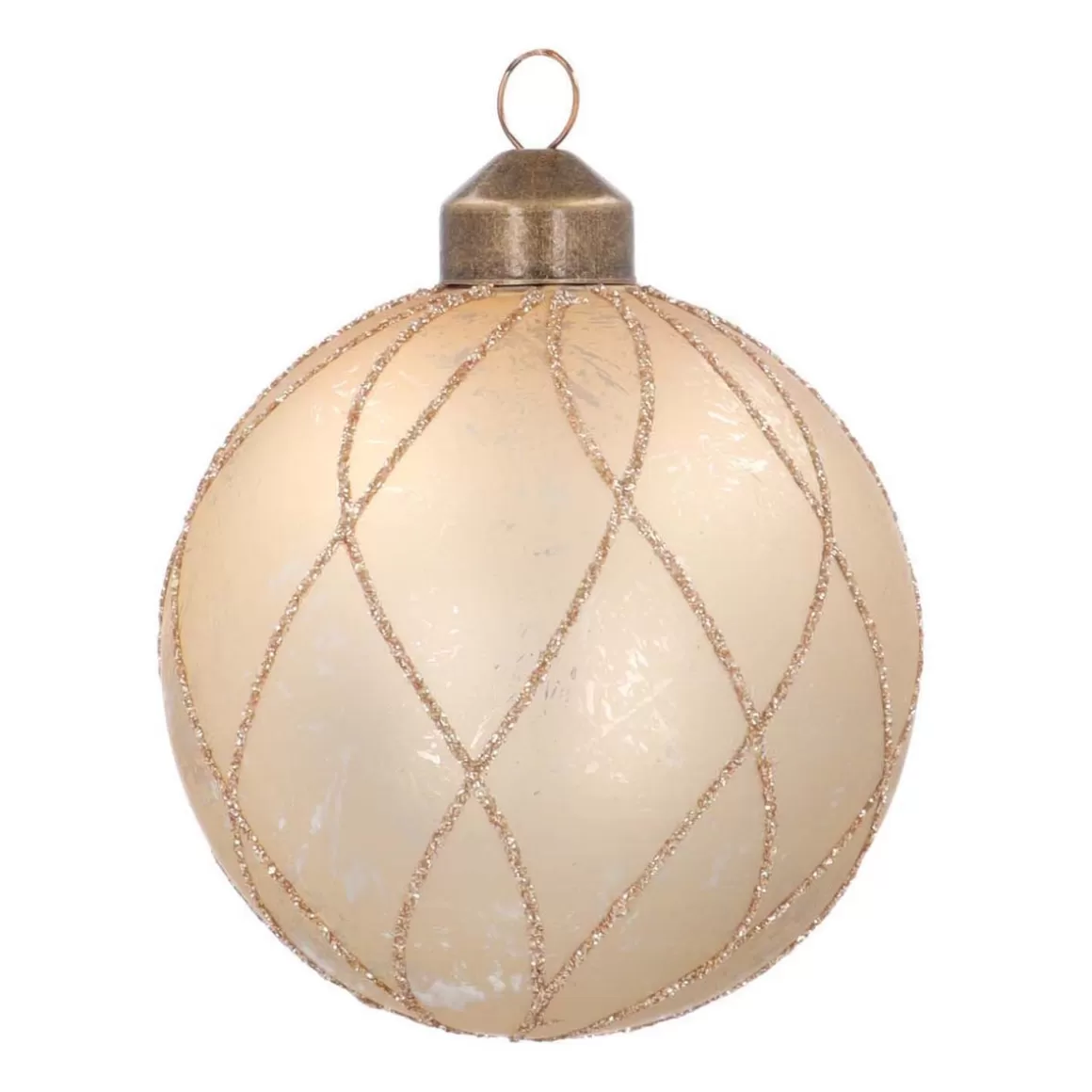 It's all about Christmas Christmas Baubles By Colour | Luxury Christmas Baubles-Glass Bauble With Stripes | Light Gold | 8 Cm