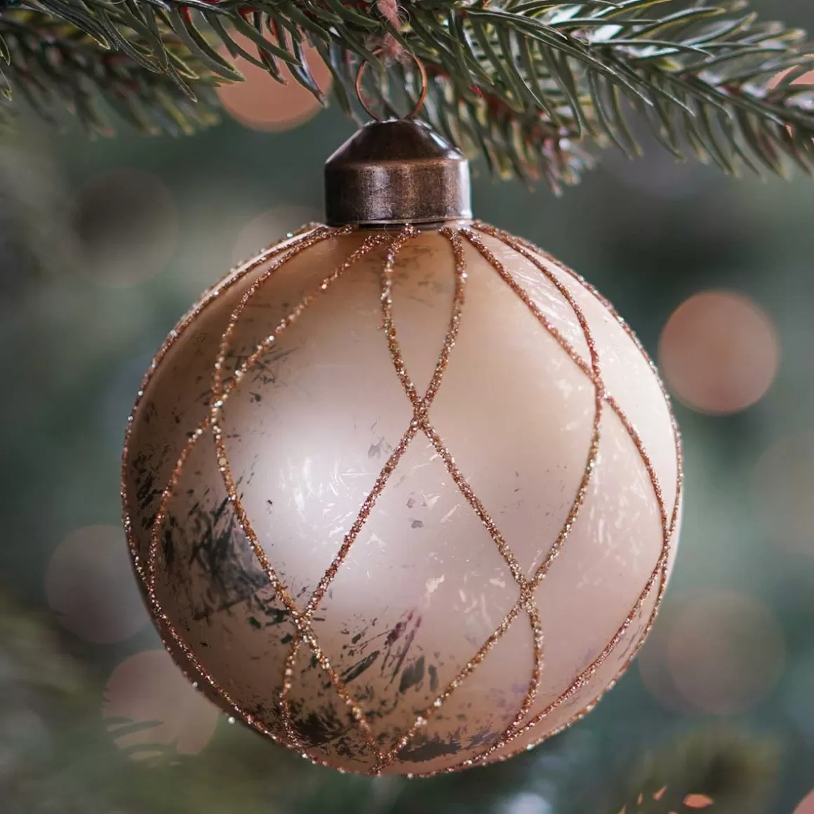 It's all about Christmas Christmas Baubles By Colour | Luxury Christmas Baubles-Glass Bauble With Stripes | Light Gold | 8 Cm