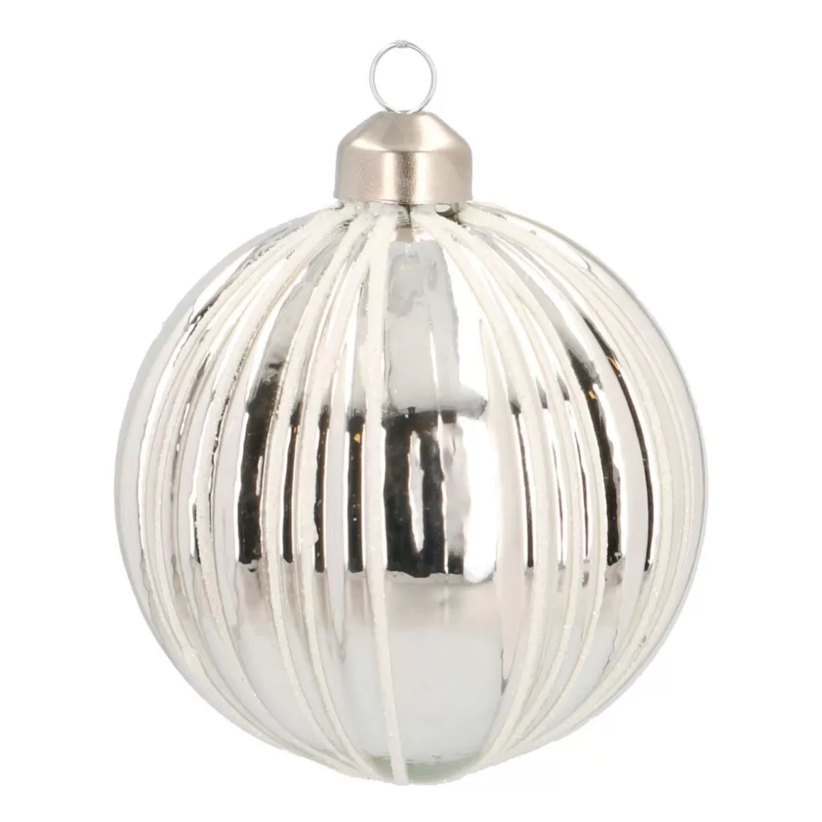 It's all about Christmas Christmas Baubles By Colour | Luxury Christmas Baubles-Glass Bauble With Stripes | White | 8 Cm