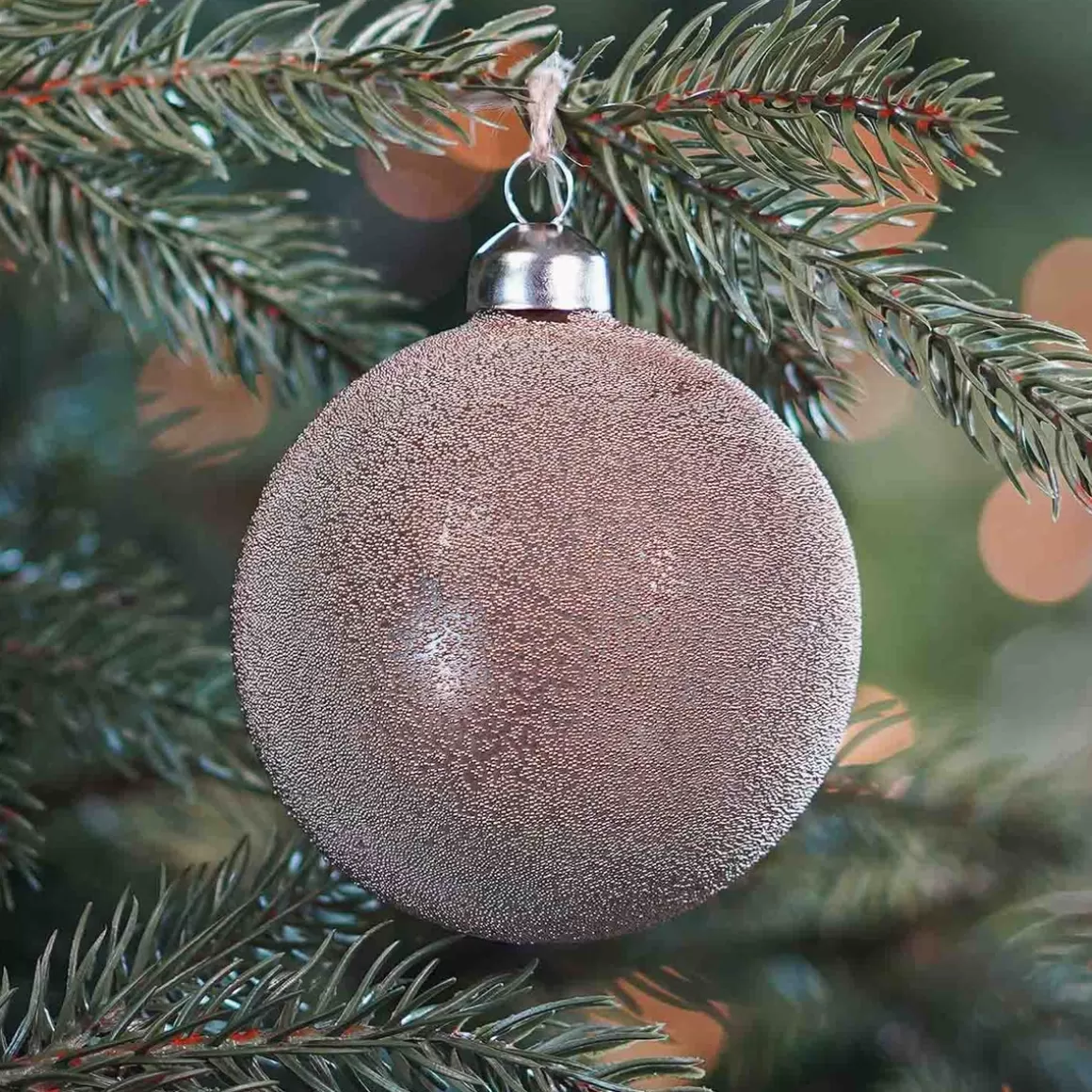 It's all about Christmas Christmas Baubles By Colour | Luxury Christmas Baubles-Glass Bauble With Taupe Pearl Cover | 8 Cm