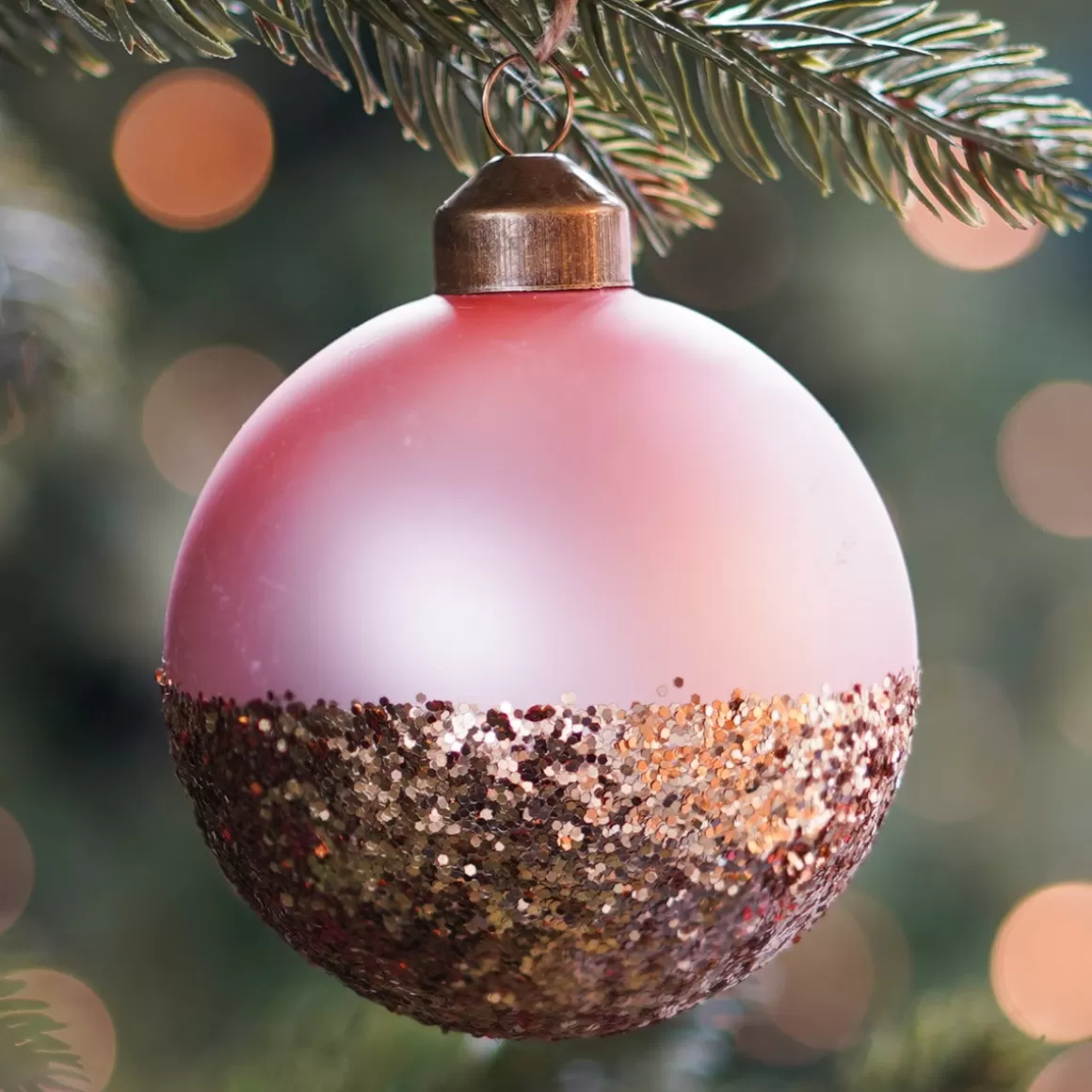 It's all about Christmas Luxury Christmas Baubles | Glass Christmas Baubles-Glass Christmas Bauble | Glitter Dip | 8cm | Soft Pink