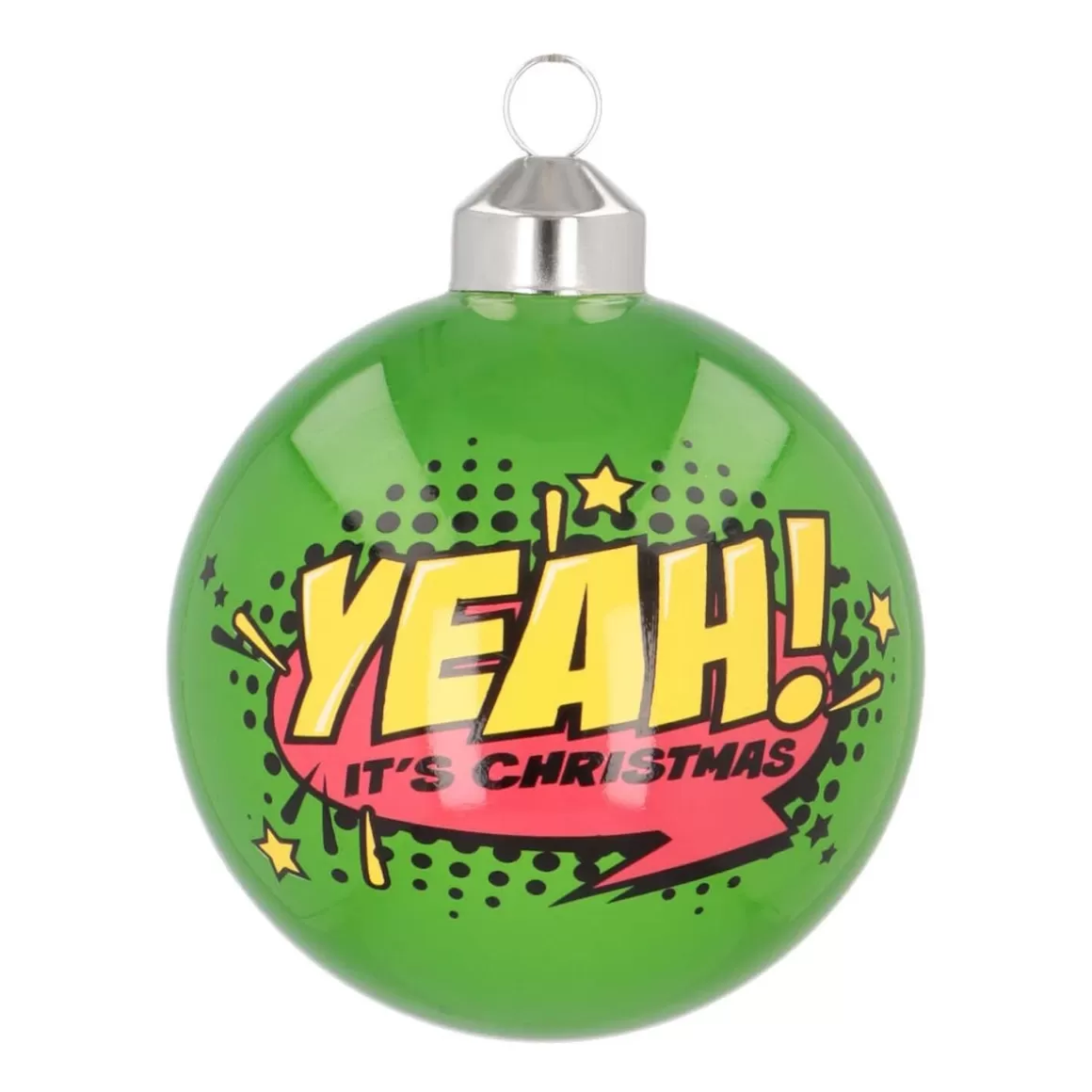 It's all about Christmas Christmas Ornaments | Funny Christmas Baubles-Glass Christmas Bauble "Yeah" | Glass | Green | 8 Cm