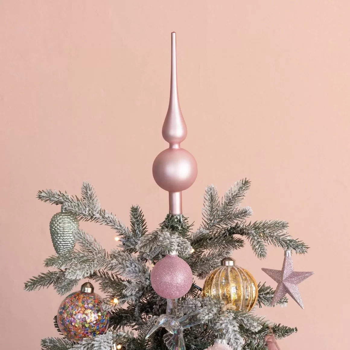 It's all about Christmas Christmas Tree Topper-Glass Christmas Tree Topper, Matte Soft Pink, 27cm/10.5in