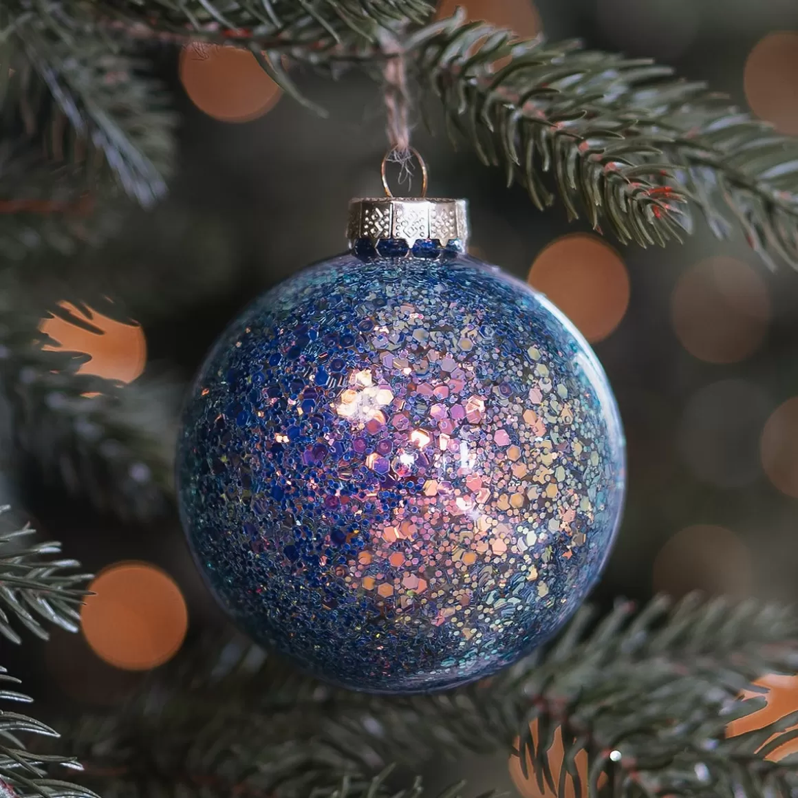 It's all about Christmas Christmas Baubles By Colour | Glass Christmas Baubles-Glass 'Galaxy' Christmas Bauble With Glitters (Inside)