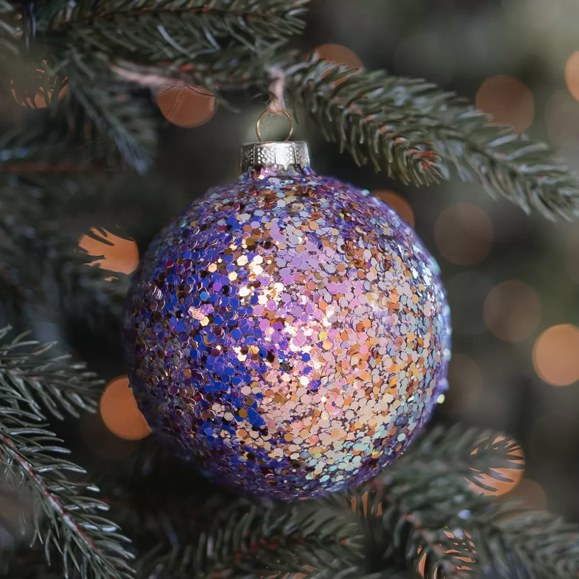 It's all about Christmas Christmas Baubles By Colour | Glass Christmas Baubles-Glass 'Galaxy' Christmas Bauble With Glitters (Outside)