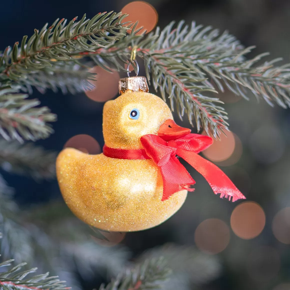 It's all about Christmas Christmastree Decorations Glass | Christmas Ornaments-Glass Rubber Duck Ornament With Glitter Details