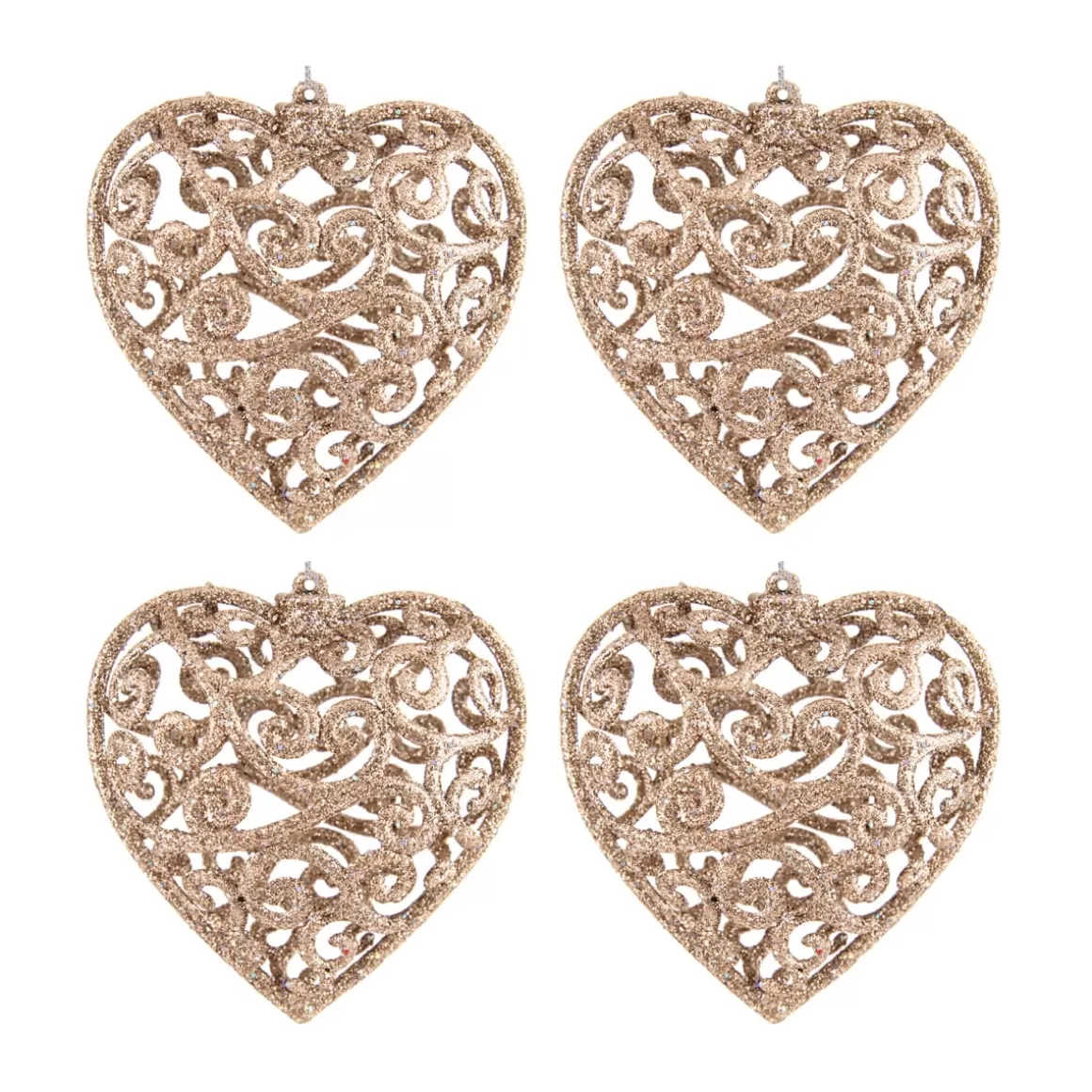 It's all about Christmas Christmas Ornaments-Glitter Christmas Hearts 7,5cm Champagne 4 Pieces