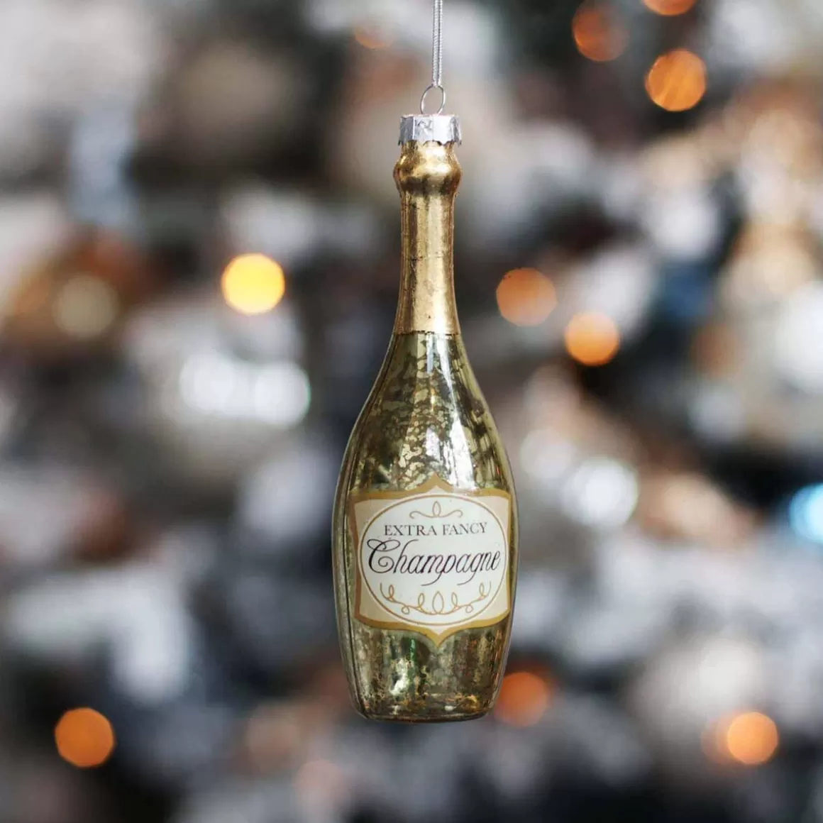 It's all about Christmas Christmas Ornaments-Gold Champagne Bottle Christmas Ornament Glass | 14 Cm