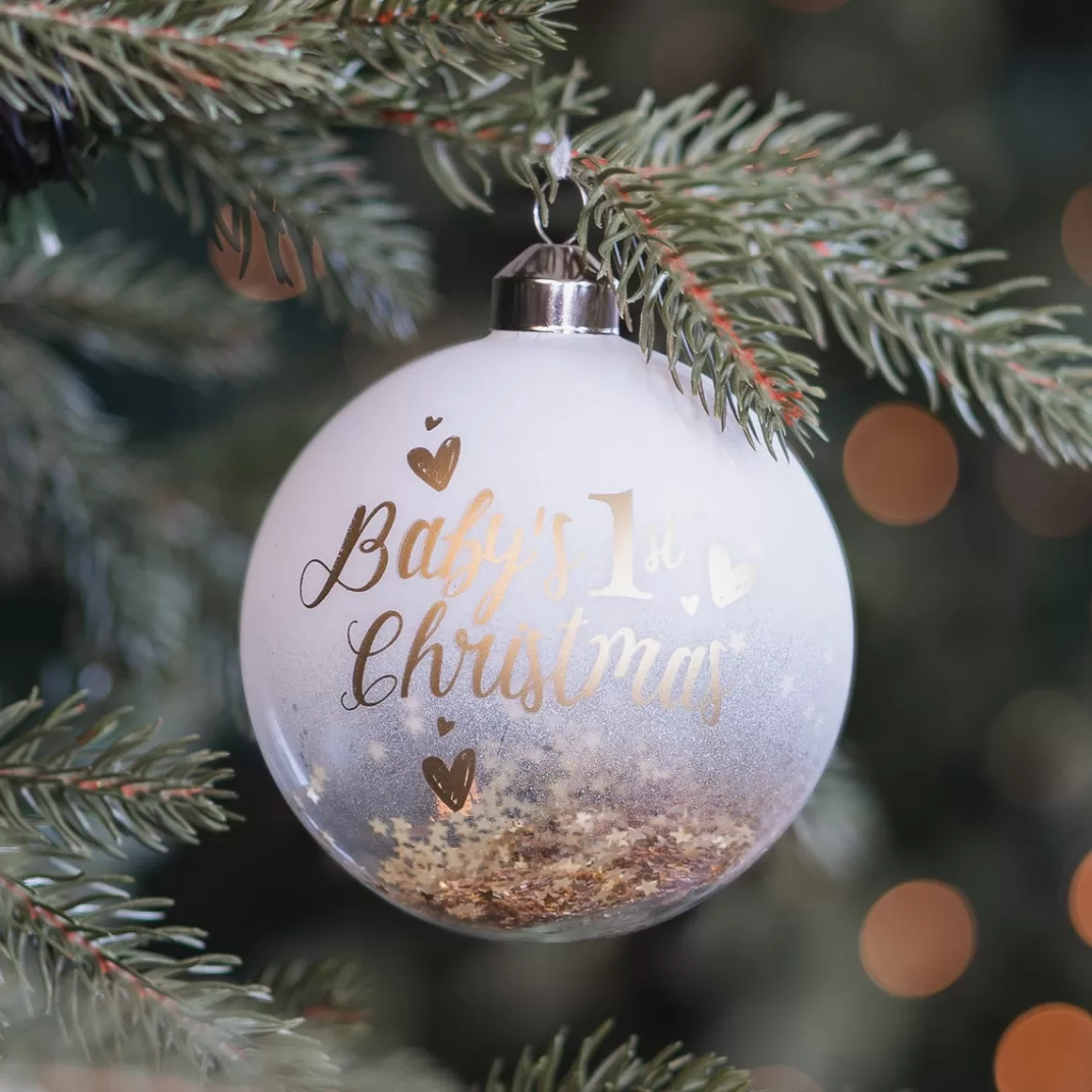 It's all about Christmas Christmas Baubles By Colour-Gold Christmas Bauble 'Baby's First Christmas'