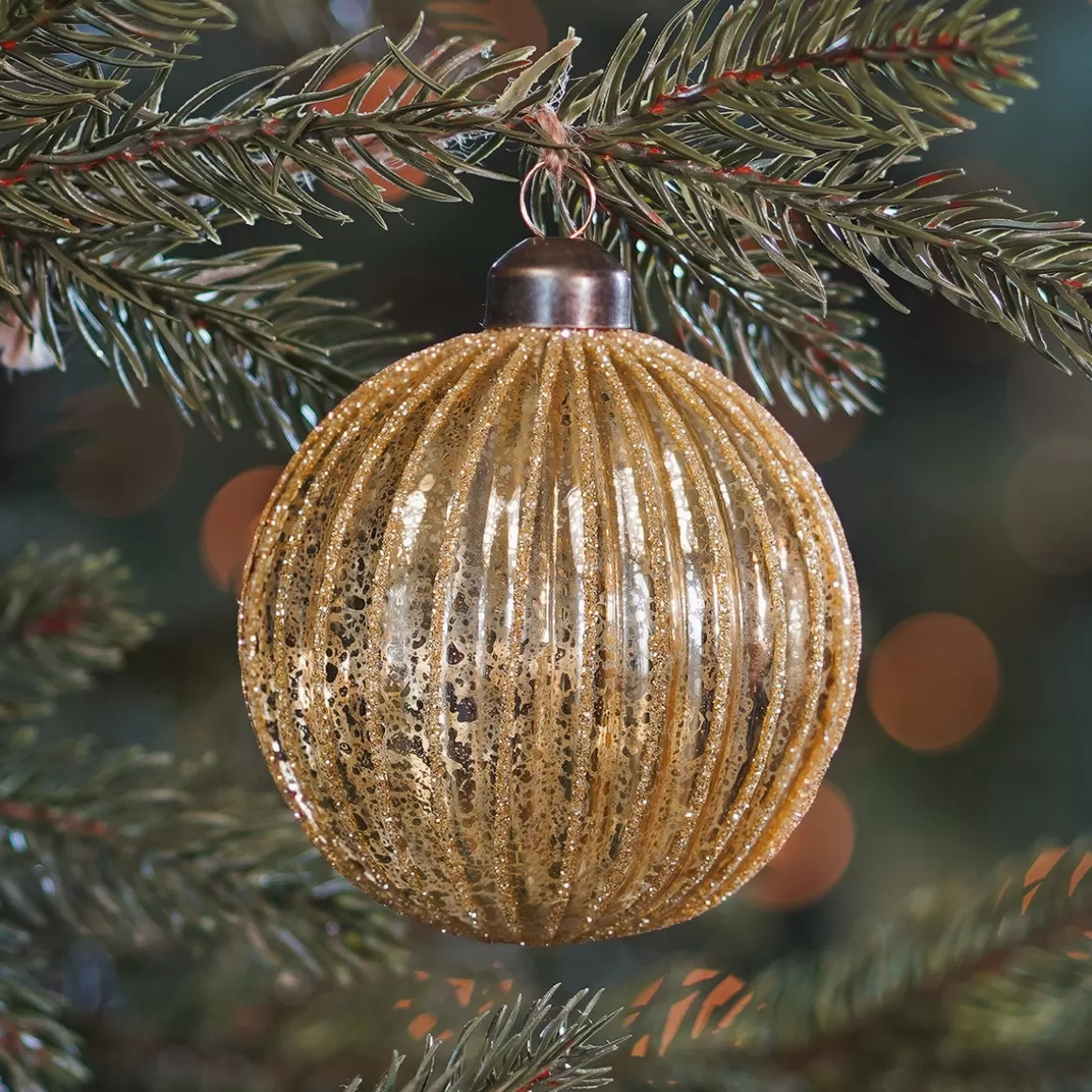 It's all about Christmas Christmas Baubles By Colour | Glass Christmas Baubles-Gold Christmas Bauble With Glitters And Crackle