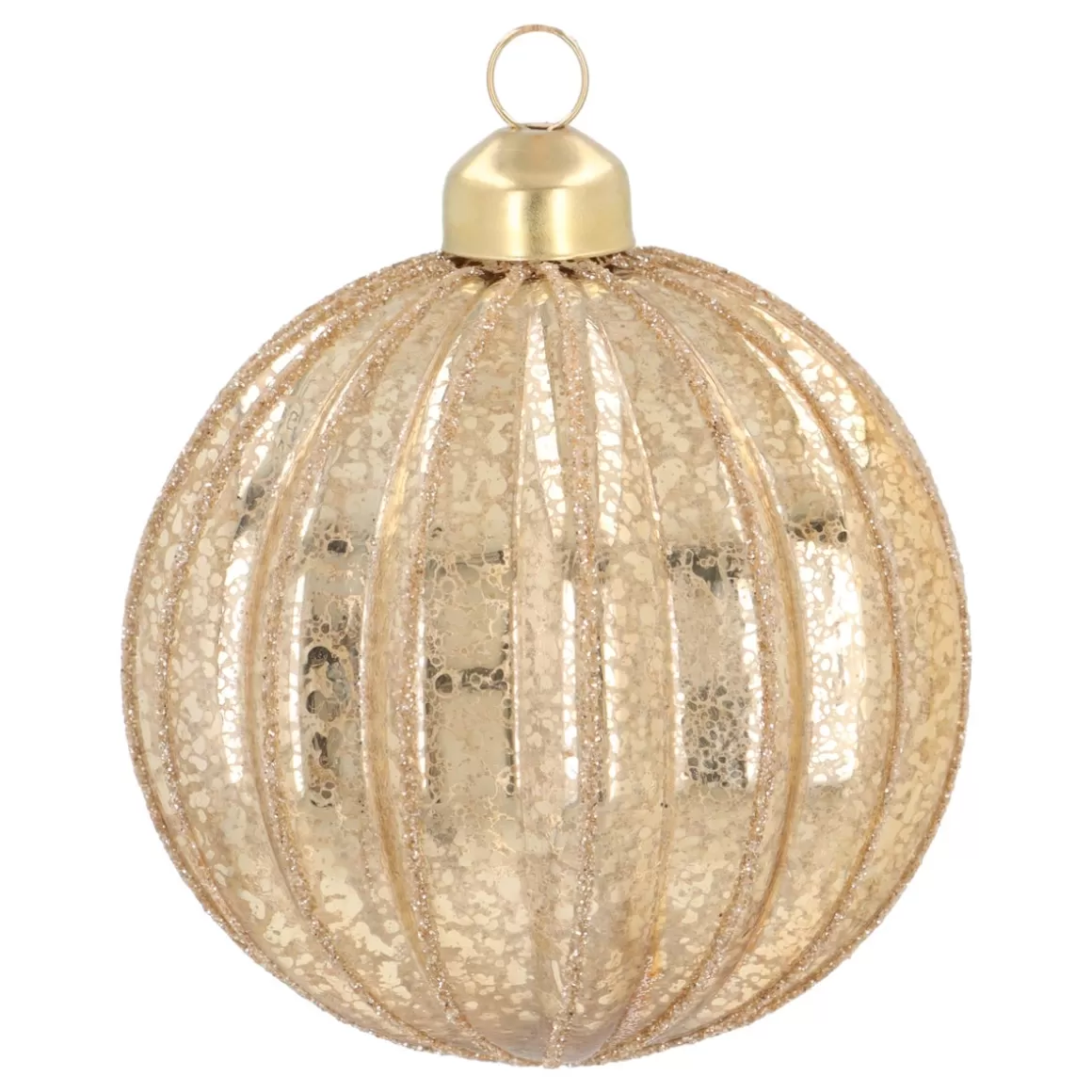 It's all about Christmas Christmas Baubles By Colour | Glass Christmas Baubles-Gold Crackle Christmas Bauble With Glitters