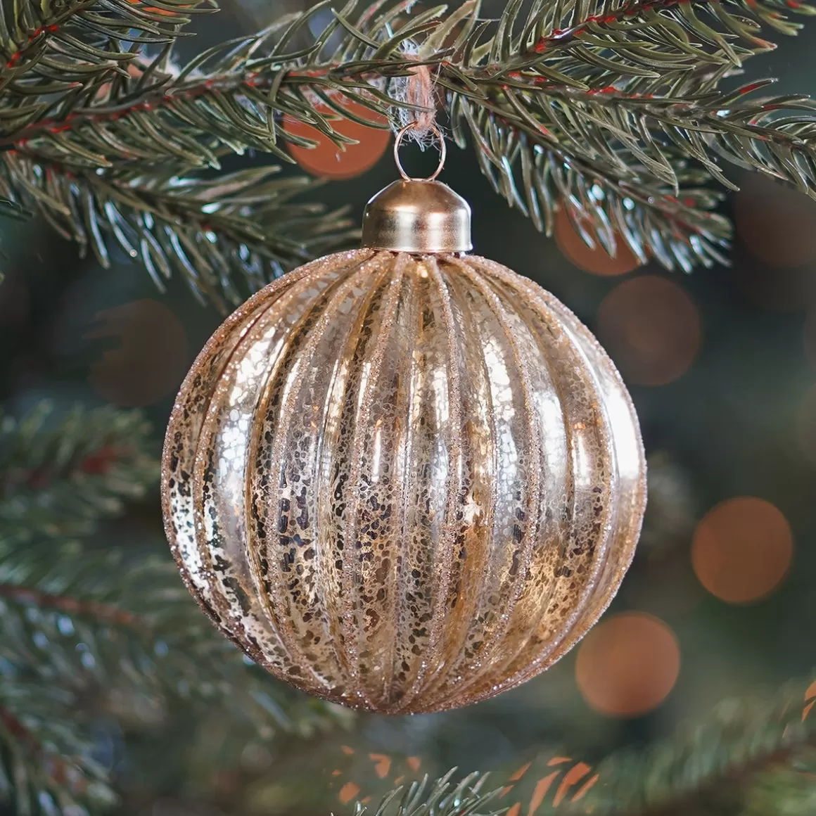 It's all about Christmas Christmas Baubles By Colour | Glass Christmas Baubles-Gold Crackle Christmas Bauble With Glitters