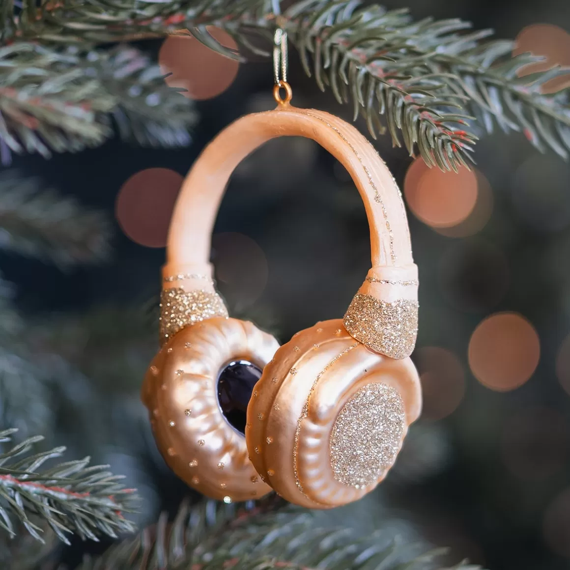 It's all about Christmas Christmastree Decorations Glass | Christmas Ornaments-Gold Headphone Ornament For Music Lovers