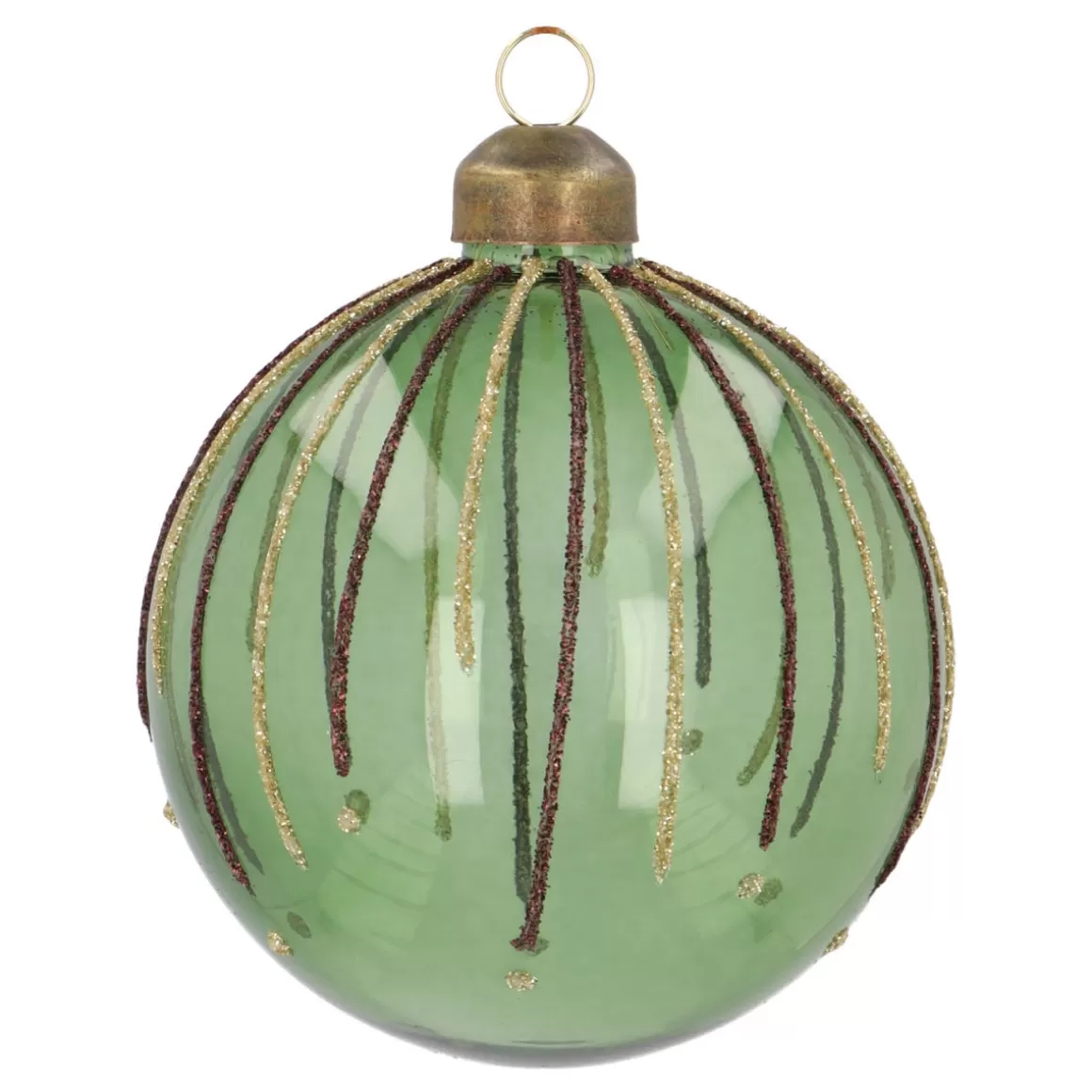 It's all about Christmas Christmas Baubles By Colour | Glass Christmas Baubles-Green Christmas Bauble With Glitter Lines