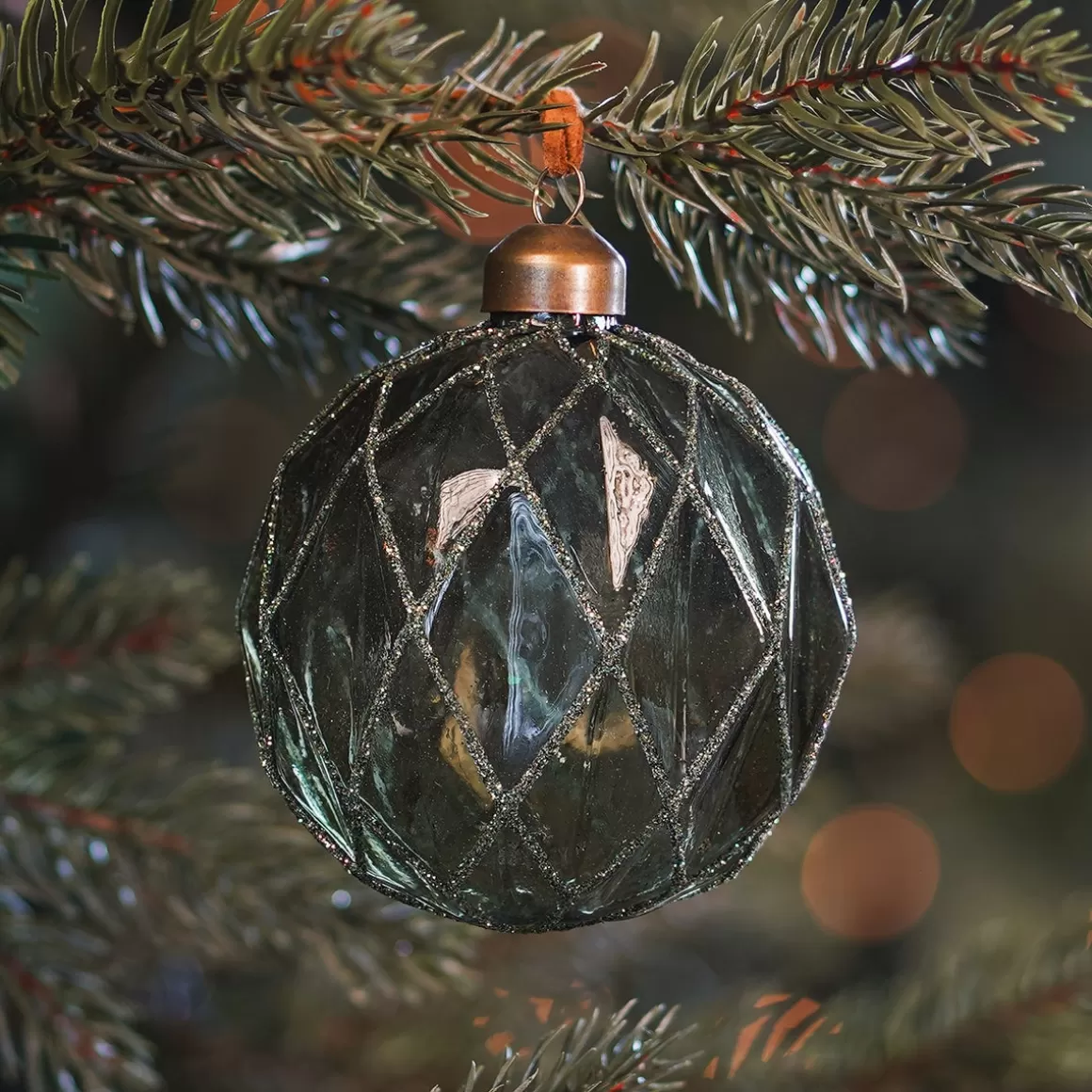 It's all about Christmas Christmas Baubles By Colour | Luxury Christmas Baubles-Green Christmas Bauble With Relief And Glitters