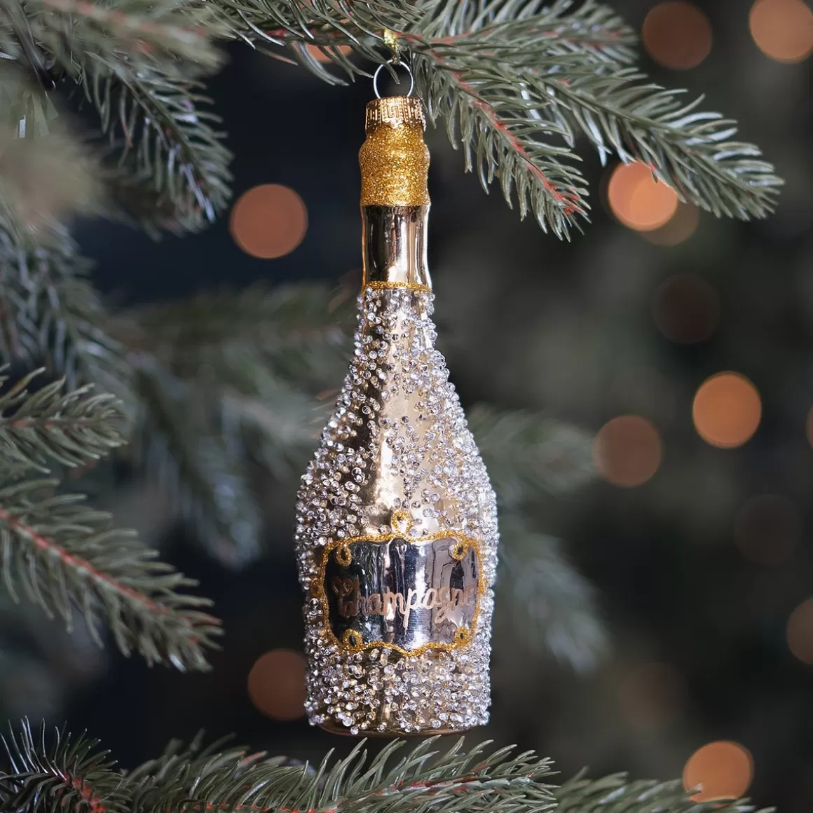 It's all about Christmas Christmastree Decorations Glass | Christmas Ornaments-Handmade Glass Champagne Bottle Ornament