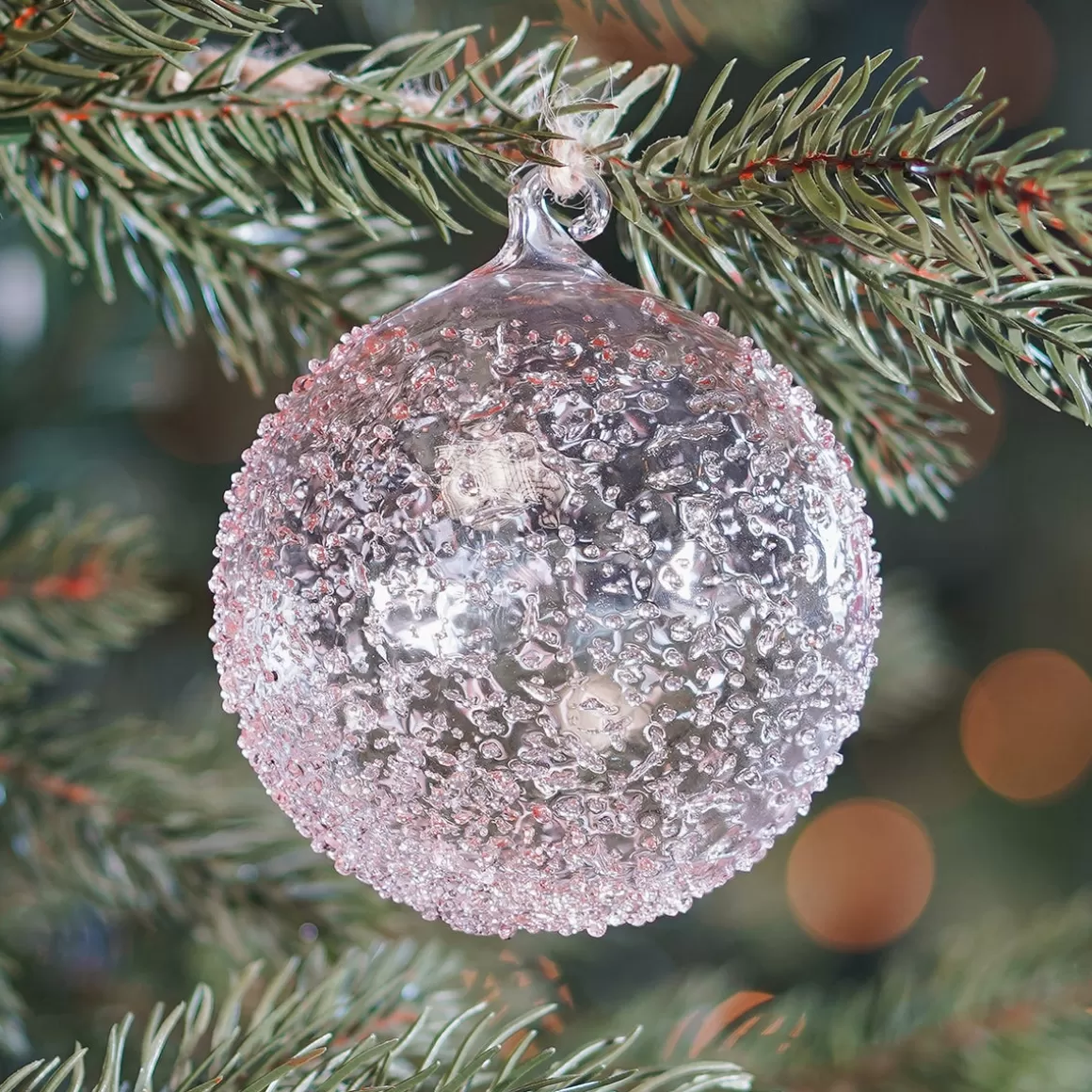 It's all about Christmas Glass Christmas Baubles-Handmade Pastel Pink Christmas Bauble With Speckles