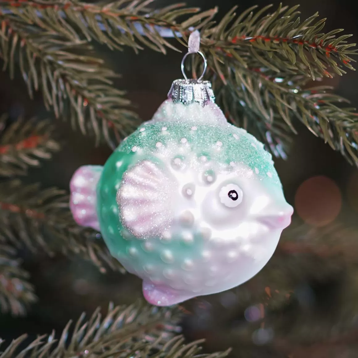 It's all about Christmas Christmas Ornaments-Hanger Blowfish Green Glass 10 Cm