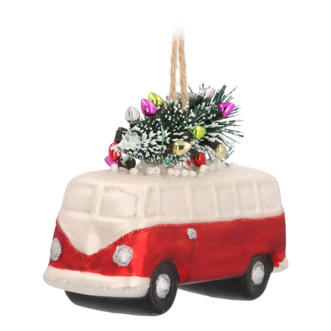 It's all about Christmas Christmas Ornaments-Hanger Car With Tree Red Silver Glass 11 Cm