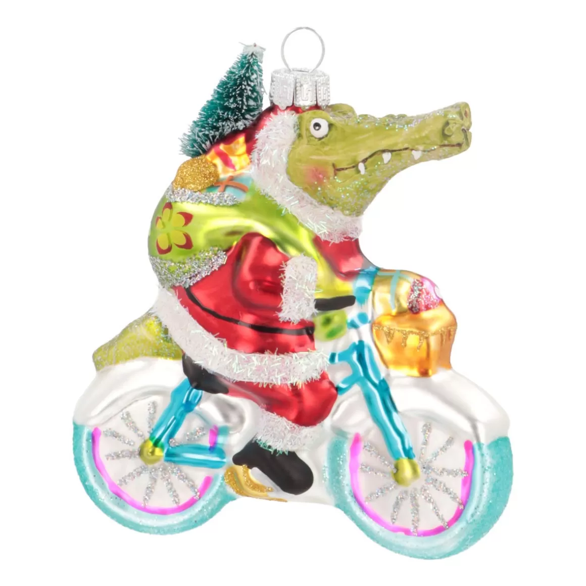 It's all about Christmas Christmas Ornaments-Hanger Crocodile On Bike Multicoloured Glass 13 Cm