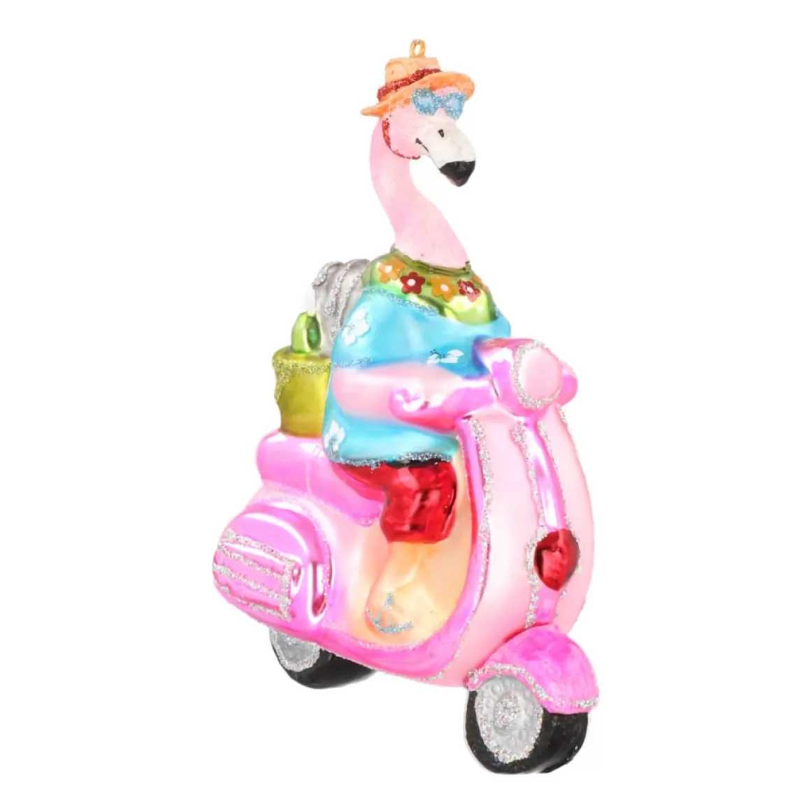 It's all about Christmas Christmas Ornaments-Hanger Flamingo On Scooter Multicoloured Glass 13 Cm