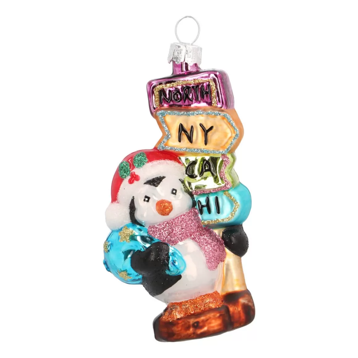 It's all about Christmas Christmas Ornaments-Hanger Penguin With Sign Multicoloured Glass 10 Cm