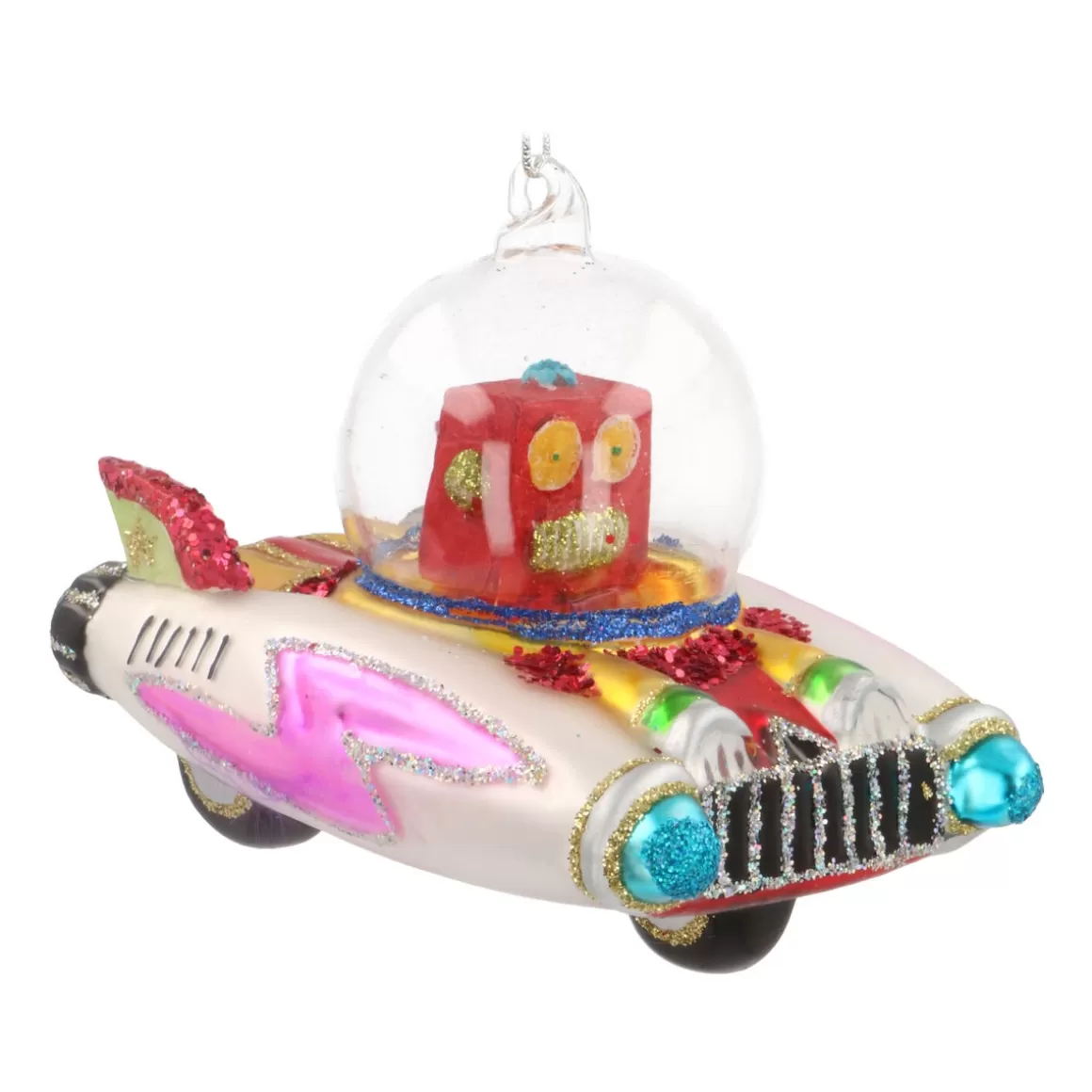 It's all about Christmas Christmas Ornaments-Hanger Robot In Spacecraft Multicoloured Glass 11 Cm