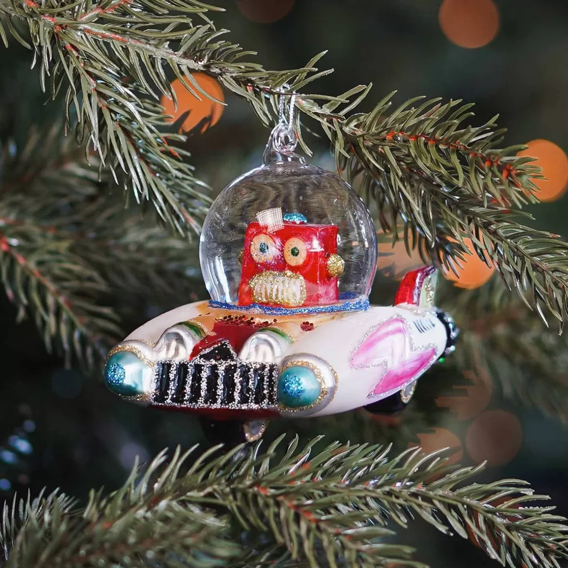 It's all about Christmas Christmas Ornaments-Hanger Robot In Spacecraft Multicoloured Glass 11 Cm